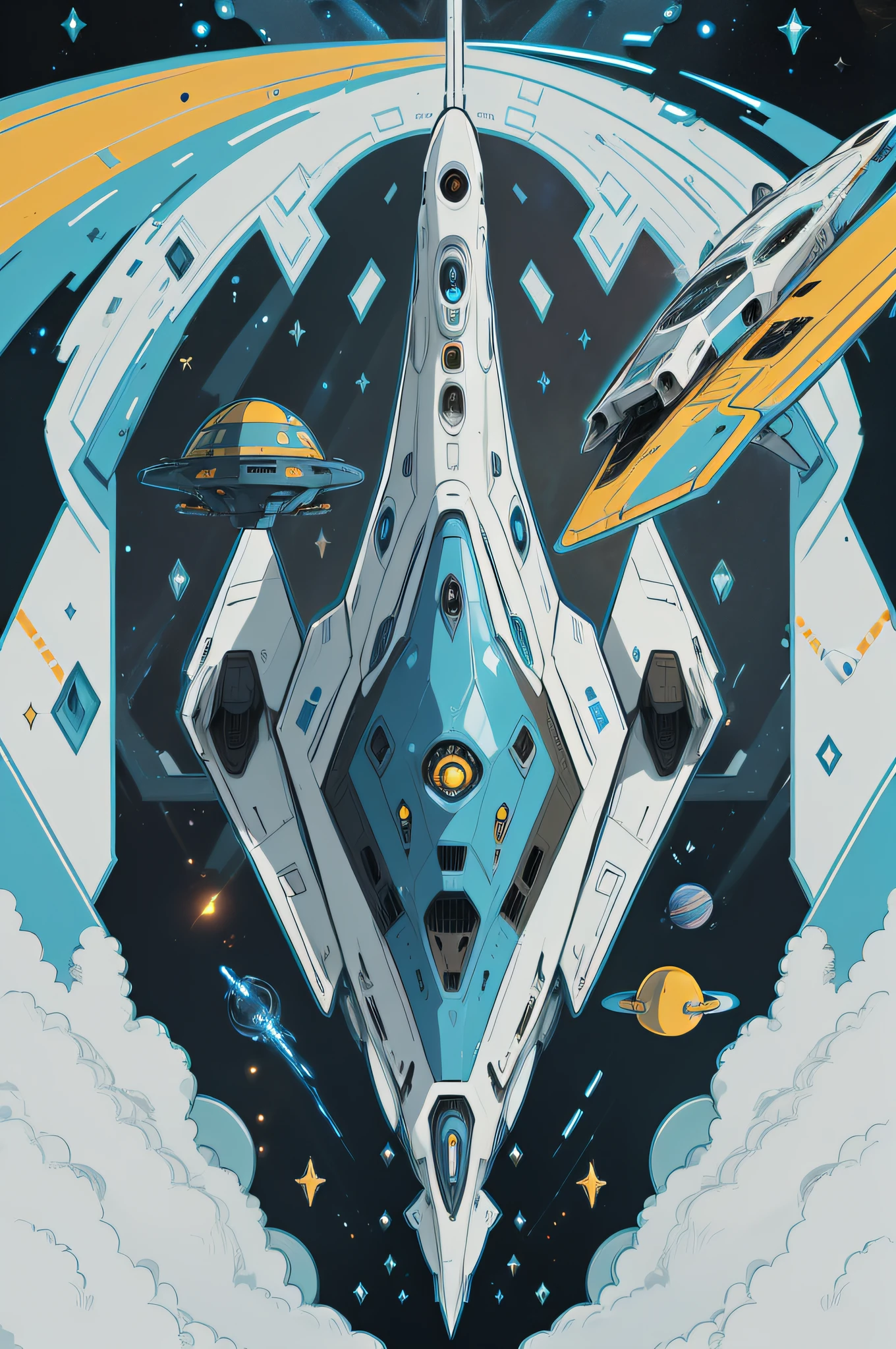space,heavenly body,extraterrestial,Space exploration,future-tech,droid,fantastical creature,Spaceship,Alien scenes,Action,High-tech equipment,Colorful colors,Flat cartoon drawing,the detail,Traces of painting,Line drawings are not painted