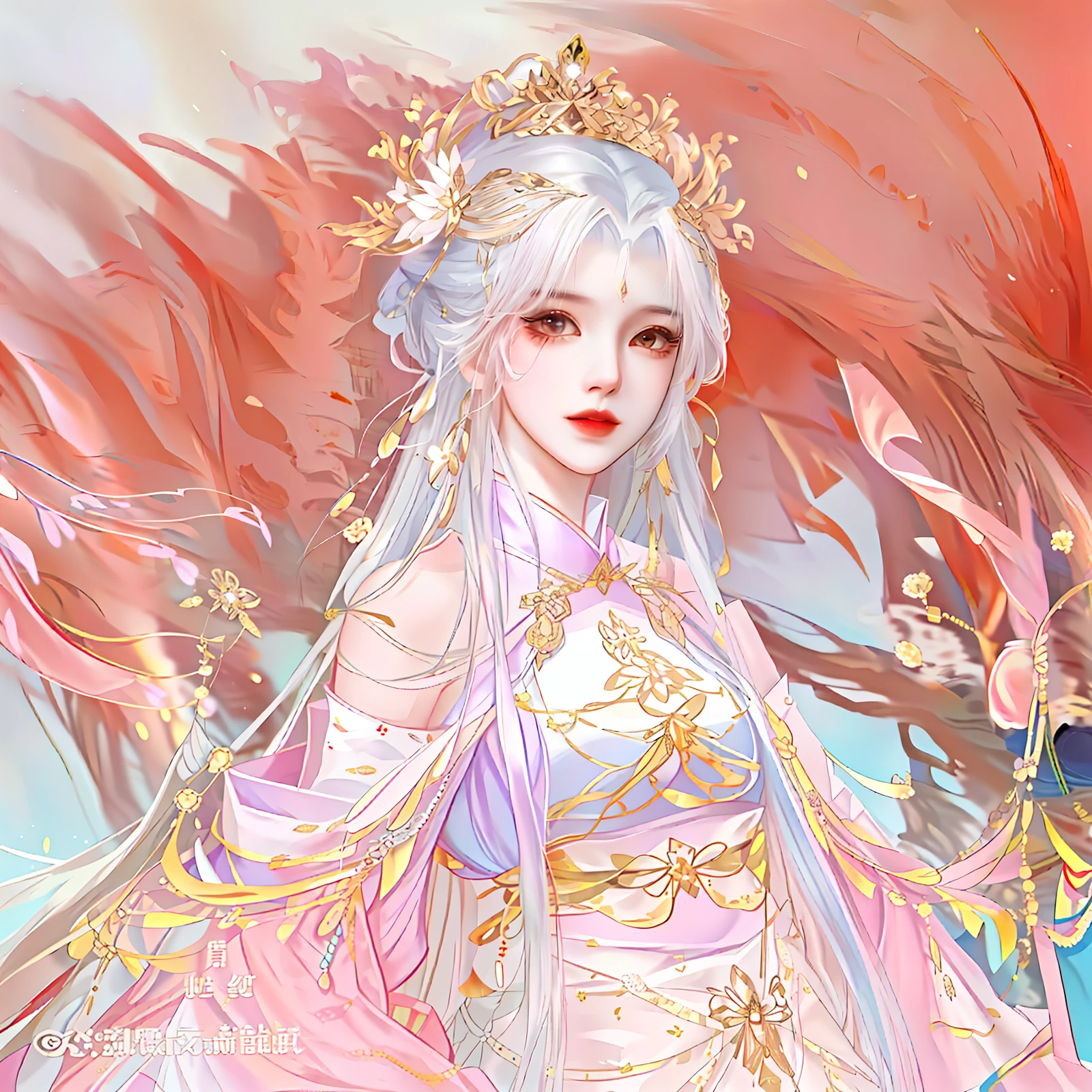 oriental girl，Works of masters，It is engaging and beautifully composed，Her figure is curvy，Enough to be a masterpiece。The painting is undoubtedly super detailed，Her figure is curvy，Best picture quality，Higher quality，high detal， 超高分辨率， 8K分辨率， depth of fields， cinematic photogtaphy， intricately details， carefully， meticuloso， glorious， max detail， extreme beautiful， （（（1girll， 独奏）））， A picture， tmasterpiece， （Best picture quality）， Higher quality， high detal， 超高分辨率， in a panoramic view， Exquisite facial features， s the perfect face，Detailed digital anime art，Anime girl in pink dress，White hair and golden crown, a beautiful fantasy empress, ((a beautiful fantasy empress)), Palace ， A girl in Hanfu, drak, Inspired by Lan Ying, White-haired god, Inspired by Qiu Ying, Princesa chinesa antiga, Inspired by Huang Ji, Goddess. Extremely high detail,