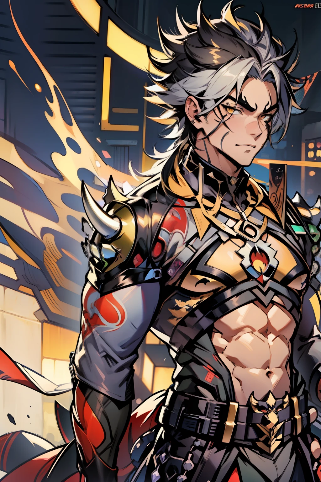 《the original god》Arataki Kazuto , male people,,((Masterpiece)), ((Best quality)), Ultra detailed,((illustration)), Dynamic Angle, Detailed light, (Delicate eyes), Floating, 1boy, Male focus, Head, Clothing, Yellow eyes, necklace, tattoo, (Forehead:0.8), (ahoge:0.8), jewelry, apathy,Ray, chest muscle, Sexy , Venom symbiote for your body, Black mucus of the body , (into venom), Venom,frontage,style of anime4 K, 4K anime wallpaper, Badass anime 8 K, 4 k comic wallpaper, young anime man, Anime boys, Anime wallpapers 4 k, Anime wallpaper 4K, High quality anime art style, Anime moe art style, Anime art wallpaper 8 K, Anime art wallpaper 4 K, RGB lighting