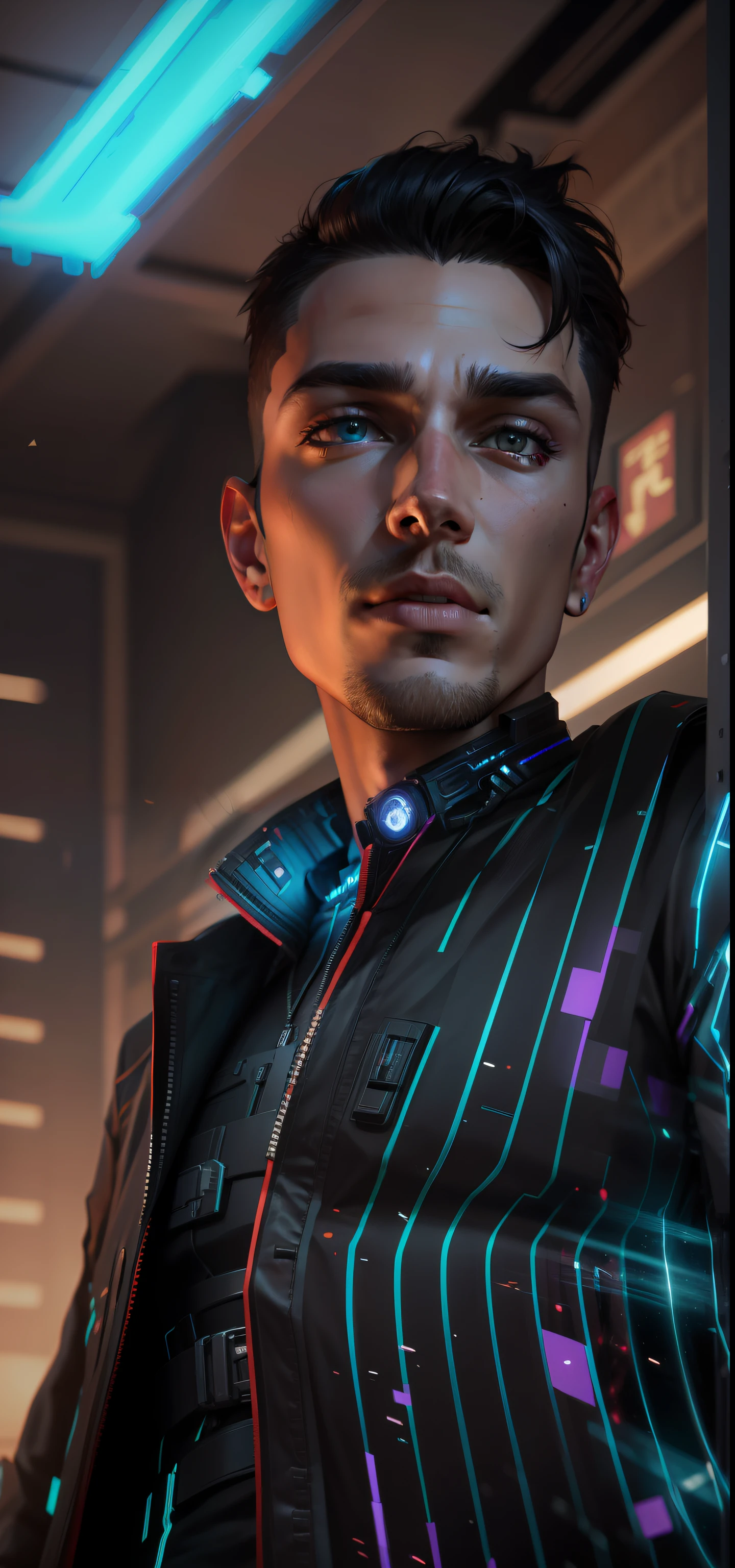 Change background cyberpunk handsome boy. Realistic face, 8k, ultra realistic,