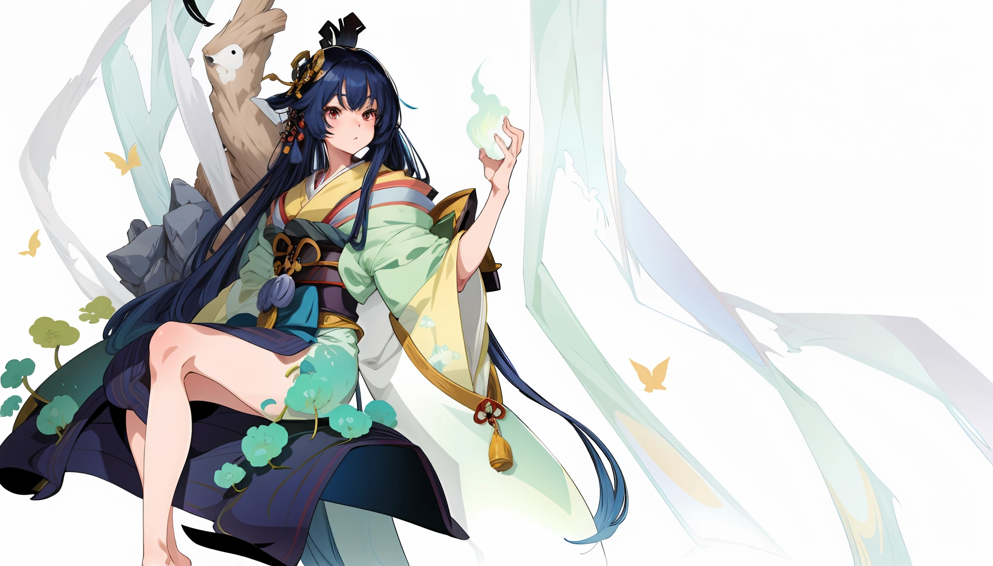 1人, reference sheet, (Fantasy character design, Front, back, Side) girl, kimono, japanese goddess