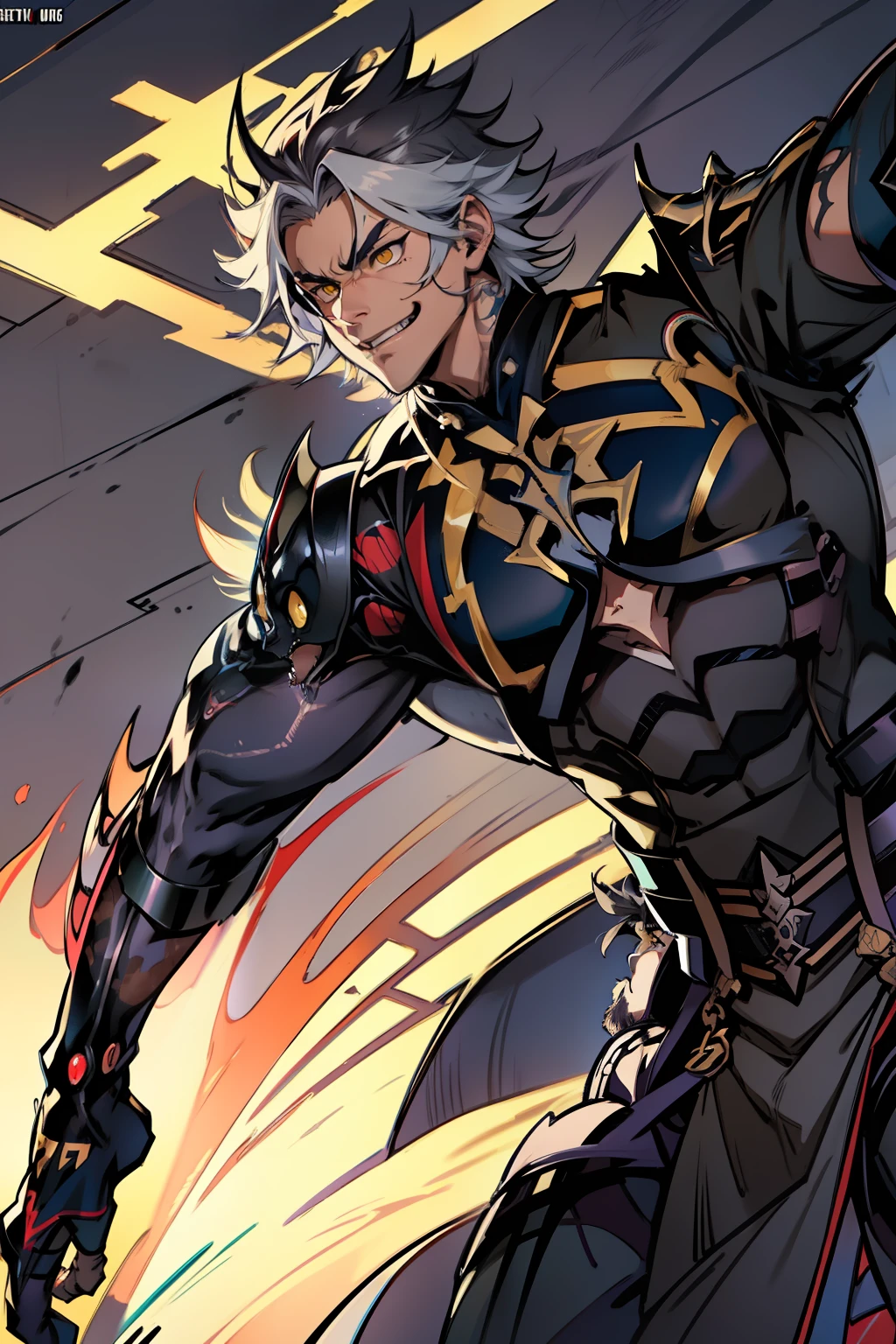 《the original god》Arataki Kazuto , male people,,((Masterpiece)), ((Best quality)), Ultra detailed,((illustration)), Dynamic Angle, Detailed light, (Delicate eyes), Floating, 1boy, Male focus, Head, Clothing, Yellow eyes, necklace, tattoo, (Forehead:0.8), (ahoge:0.8), jewelry, apathy,Ray, chest muscle, Sexy , Venom symbiote for your body, Black mucus of the body , (into venom), Venom,frontage,style of anime4 K, 4K anime wallpaper, Badass anime 8 K, 4 k comic wallpaper, young anime man, Anime boys, Anime wallpapers 4 k, Anime wallpaper 4K, High quality anime art style, Anime moe art style, Anime art wallpaper 8 K, Anime art wallpaper 4 K, RGB lighting