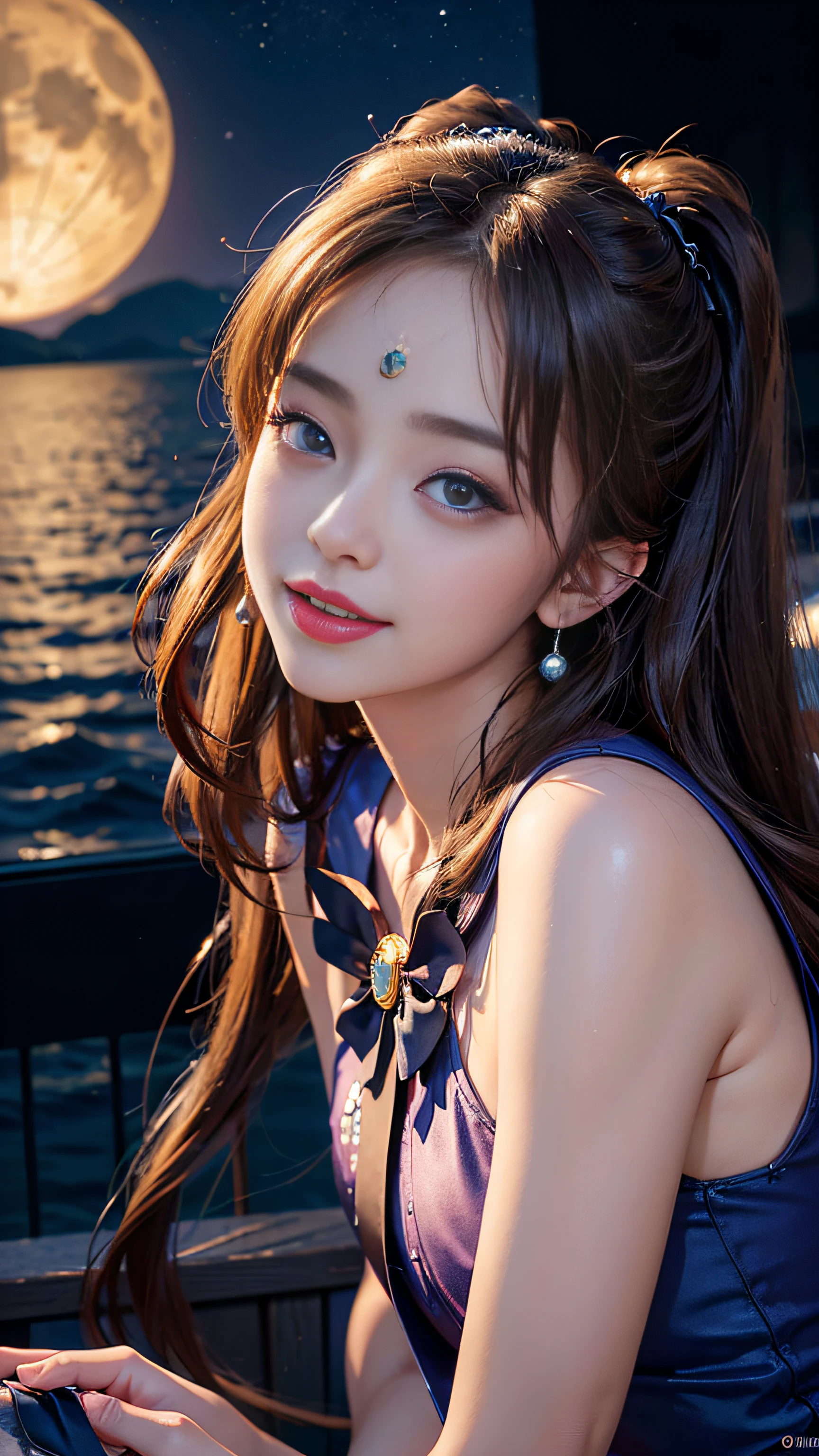 Super beautiful glowing big eyes、((masterpiece)), ((top-quality)), (ultra-detailliert), ((ighly detailed)), 4K, (8K), Sailor Moon, long Brond Hair, The aesthetics of Sailor Moon, dreamcore, Aesthetics of pleasure、A slight smil