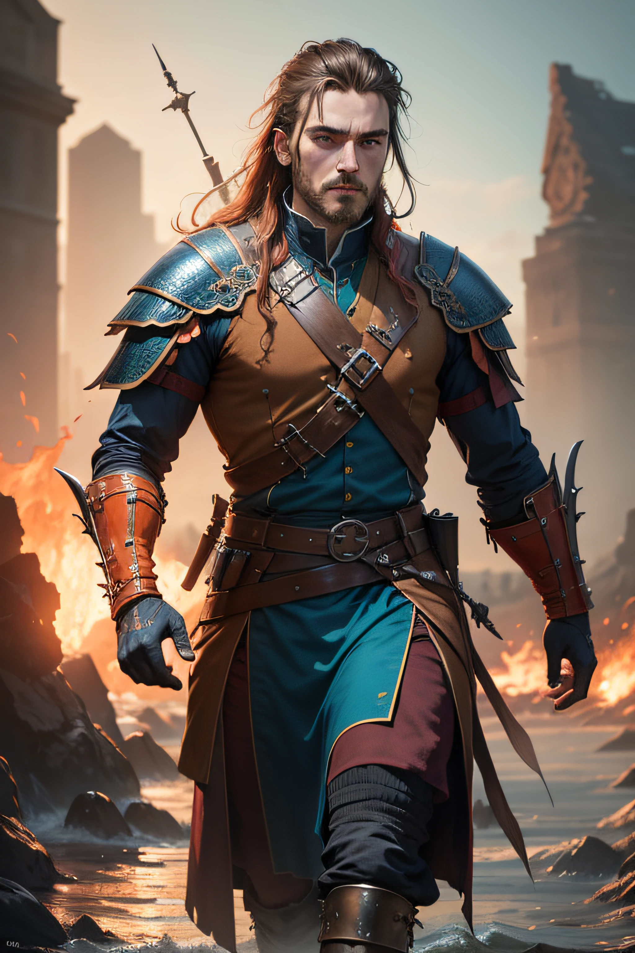 (masterpiece, best quality, highres) , concept art, modelshoot style shot of a Fascinating "The Great Heathen Army's invasion of England", electric orange and Neon background, Azure water, split diopter, Dragonpunk, specular lighting, ultra high res, art by Julius Theodor Christian Ratzeburg