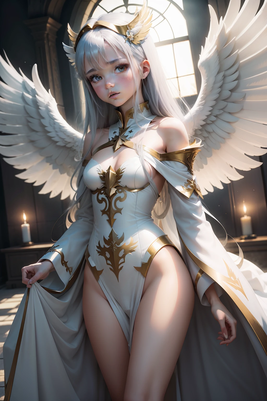 Anime character with angel wings and halo on head, possibly an angel, angelicales, young wan angel, Precise Angels in the Bible, full - body majestic angel, Biblically Accurate Angels, tall female angel, winged boy, full body portrait of a short!, Winged Humans, angelicales, Angel-themed, zerochan, One Angel, !!Full body portrait!!, Angel