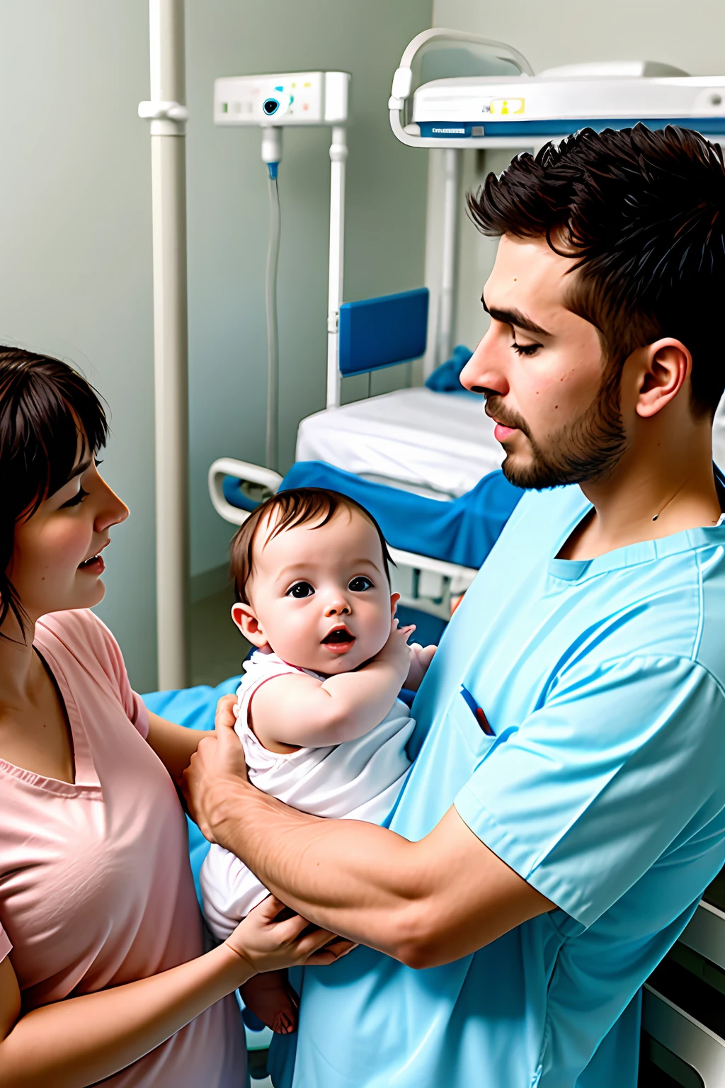 Baby and his family in the hospital
