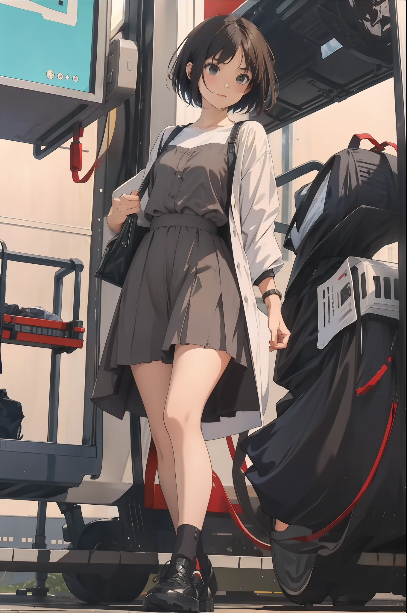 1 girlirl,short detailed hair,long skirt,heroic look,Don't be more than one