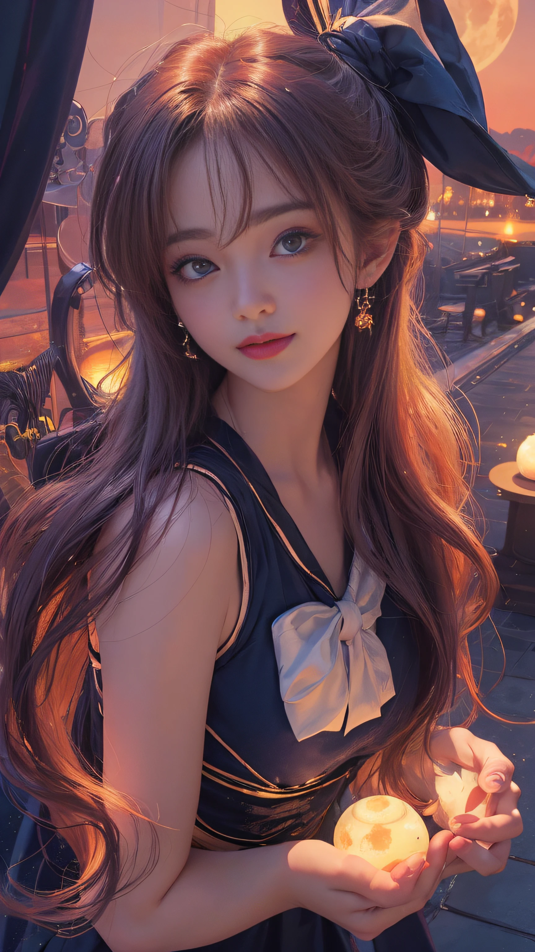 Super beautiful glowing big eyes、((masterpiece)), ((top-quality)), (ultra-detailliert), ((ighly detailed)), 4K, (8K), Sailor Moon, long Brond Hair, The aesthetics of Sailor Moon, dreamcore, Aesthetics of pleasure、A slight smil