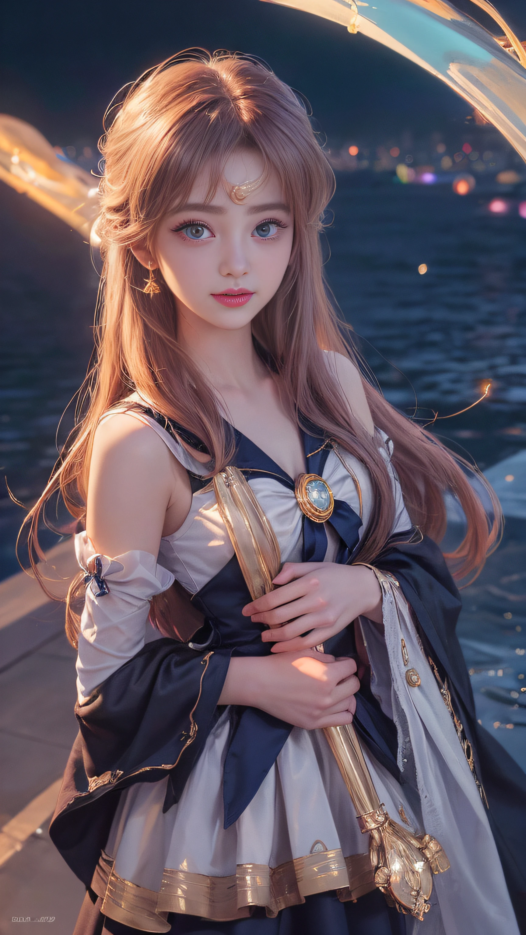 Super beautiful glowing big eyes、((masterpiece)), ((top-quality)), (ultra-detailliert), ((ighly detailed)), 4K, (8K), Sailor Moon, long Brond Hair, The aesthetics of Sailor Moon, dreamcore, Aesthetics of pleasure、A slight smil