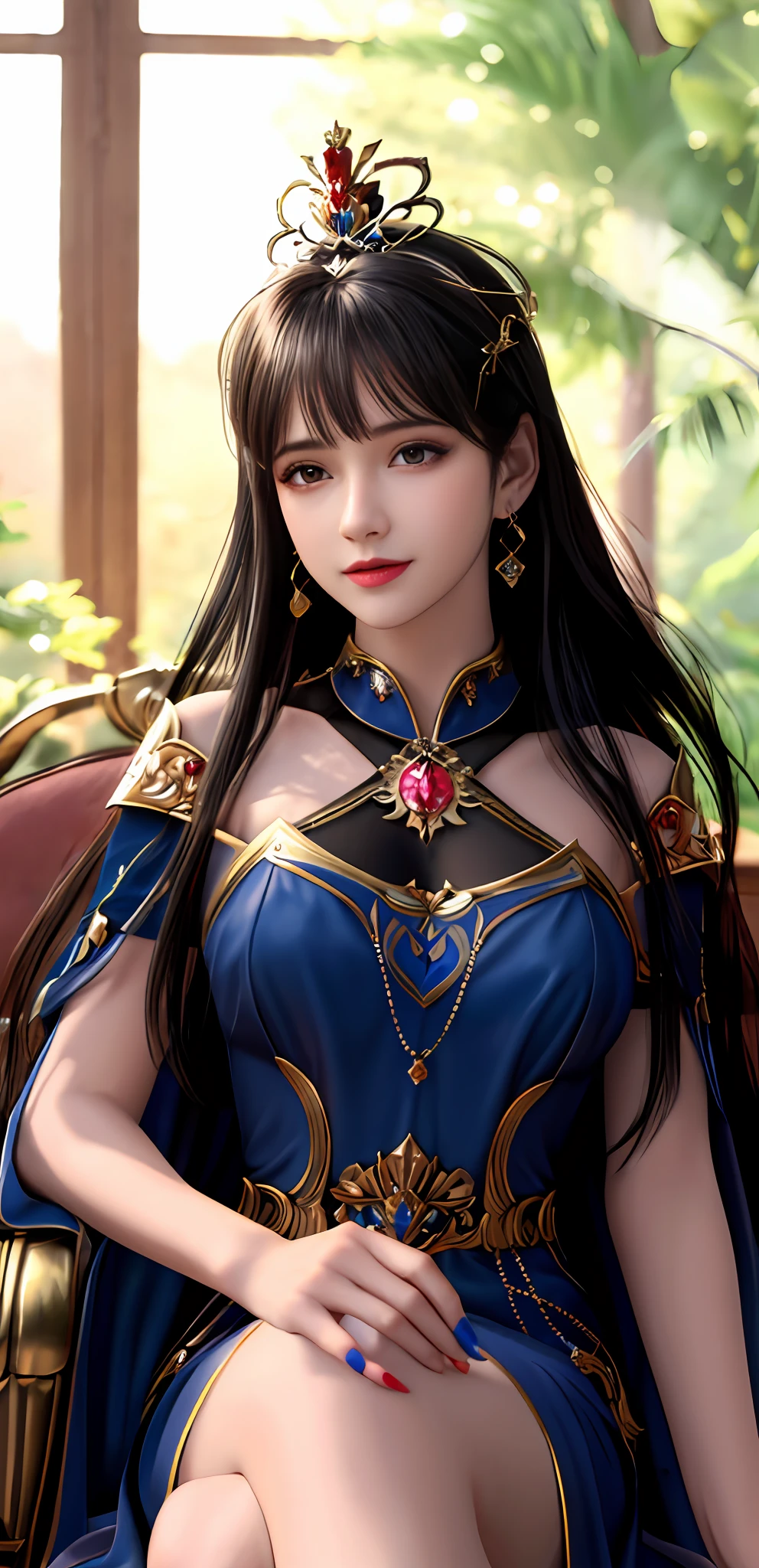 (realisticity: 1.2), best quality, 8K UHD, masterpiece, highres,cg,
1 super detailed girl, super detailed queen
, sitting on a super detailed royal throne, lud, xurious royal palace background, beautiful and detailed, super detailed long hair, wearing a beautiful and luxurious crown with diamonds and super detailed,
super detailed dress,
solo, jewelry, super detailed red and blue dress,
, earrings, super detailed hairdo, splashing, the upper body is very super detailed, super detailed hair bun, super detailed black hair,
lighting,candid,Photograph,high resolution,4k,8k,Bokeh,