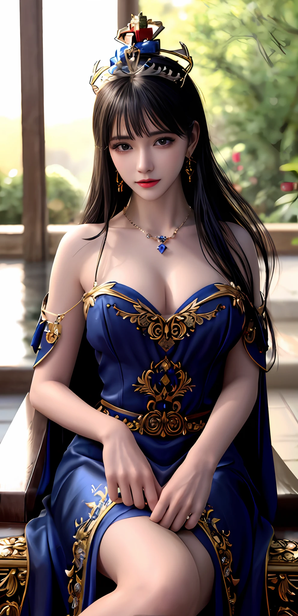 (realisticity: 1.2), best quality, 8K UHD, masterpiece, highres,cg,
1 super detailed girl, super detailed queen
, sitting on a super detailed royal throne, lud, xurious royal palace background, beautiful and detailed, super detailed long hair, wearing a beautiful and luxurious crown with diamonds and super detailed,
super detailed dress,
solo, jewelry, super detailed red and blue dress,
, earrings, super detailed hairdo, splashing, the upper body is very super detailed, super detailed hair bun, super detailed black hair,
lighting,candid,Photograph,high resolution,4k,8k,Bokeh,