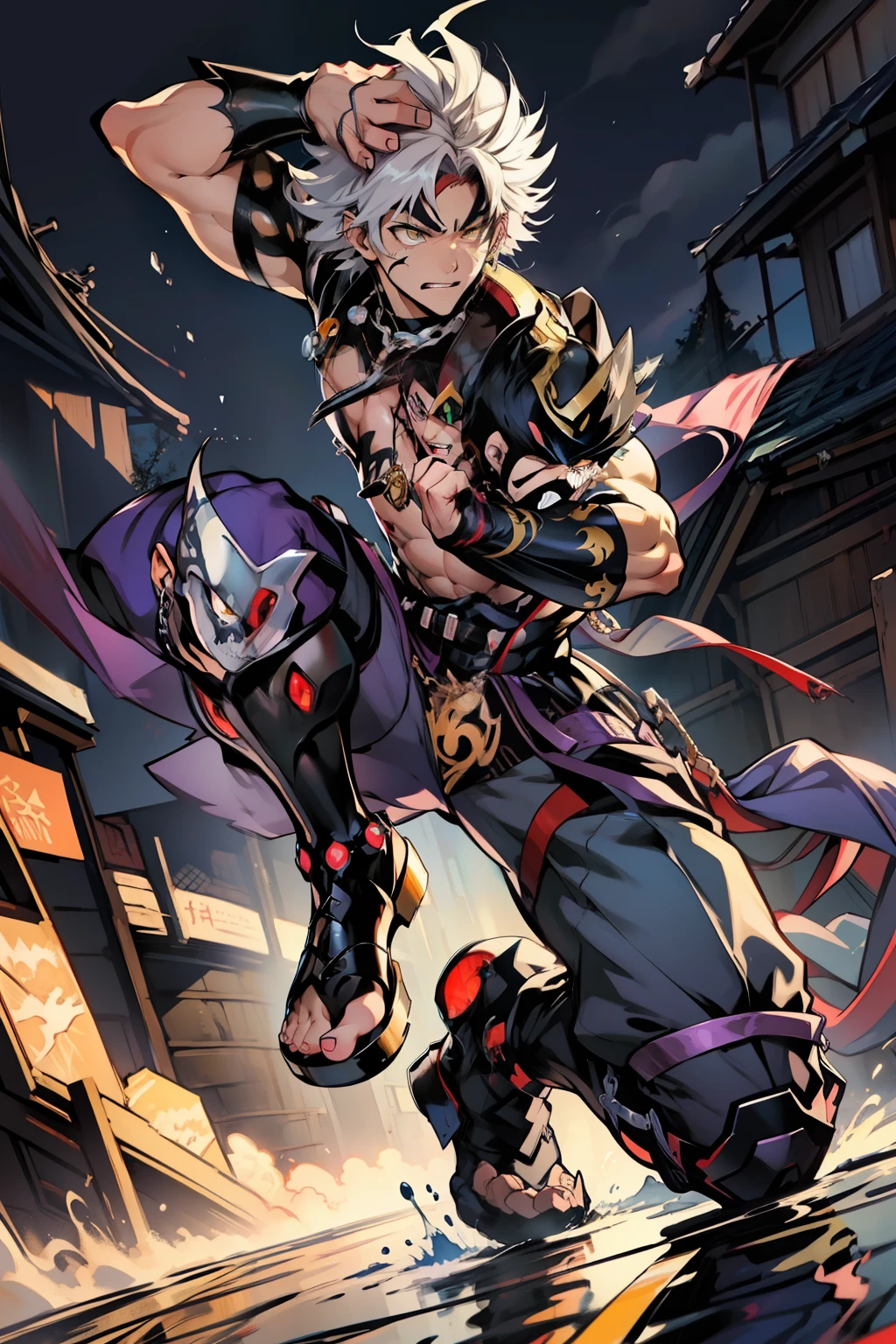 《the original god》Arataki Kazuto , male people,,((Masterpiece)), ((Best quality)), Ultra detailed,((illustration)), Dynamic Angle, Detailed light, (Delicate eyes), Floating, 1boy, Male focus, Head, Clothing, Yellow eyes, necklace, tattoo, (Forehead:0.8), (ahoge:0.8), jewelry, apathy,Ray, chest muscle, Sexy , Venom symbiote for your body, Black mucus of the body , (into venom), Venom,frontage,style of anime4 K, 4K anime wallpaper, Badass anime 8 K, 4 k comic wallpaper, young anime man, Anime boys, Anime wallpapers 4 k, Anime wallpaper 4K, High quality anime art style, Anime moe art style, Anime art wallpaper 8 K, Anime art wallpaper 4 K, RGB lighting
