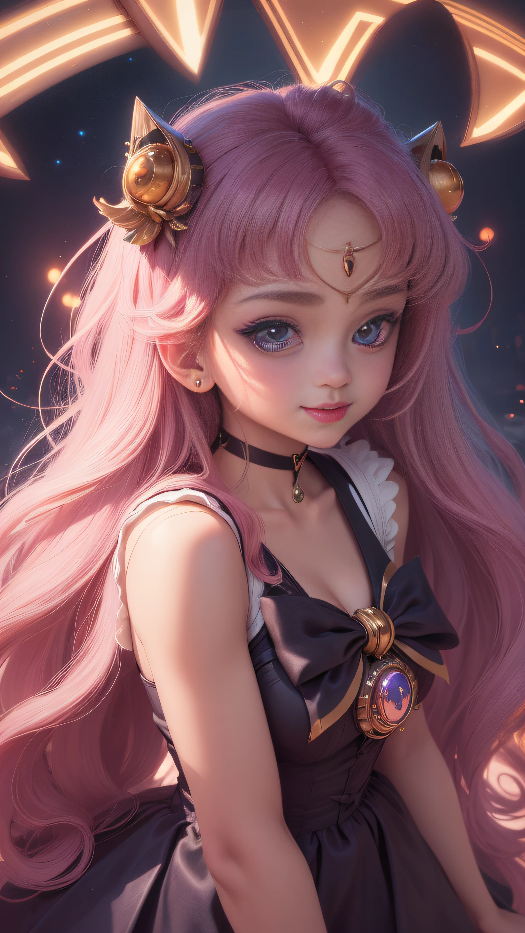 Super beautiful glowing big eyes、((​masterpiece)), ((top-quality)), (ultra-detailliert), ((ighly detailed)), 4K, (8K), Sailor Moon, long Brond Hair, The aesthetics of Sailor Moon, dreamcore, Aesthetics of pleasure、A slight smil