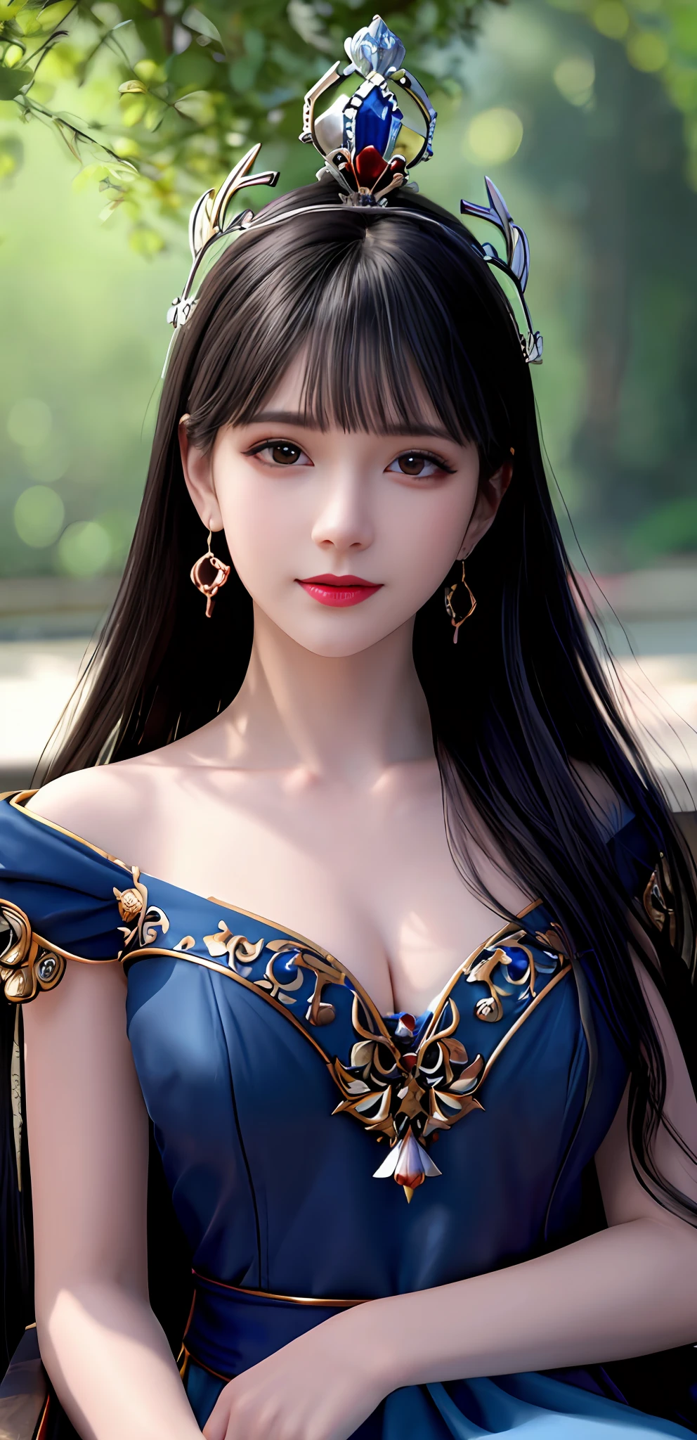 (realisticity: 1.2), best quality, 8K UHD, masterpiece, highres,cg,
1 super detailed girl, super detailed queen

, sitting on a super detailed royal throne, lud, xurious royal palace background, beautiful and detailed, super detailed long hair, wearing a beautiful and luxurious crown with diamonds and super detailed,

super detailed dress,
 solo, jewelry, super detailed red and blue dress,

, earrings, super detailed hairdo, splashing, the upper body is very super detailed, super detailed hair bun, super detailed black hair,
lighting,candid,Photograph,high resolution,4k,8k,Bokeh,