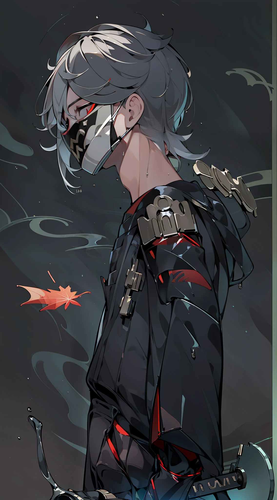 Maple leaf background,(Masterpiece, Best quality: 1.2), Solo, Male focus, Essence strong, 1boy, Smile, looking at viewert,Red eyes, Black T-shirt,{An extremely handsome boy}, 8K wallpaper, {{{Masterpiece}}},Exquisite facial features,(((best qualityer))), ((Ultra-detailed)), ((illustration)),Male focus, ((shaded face)),,Looking up,No Pupil,((Empty eyes)),Drooling,with her mouth open,Glowing eyes,(Expressionless),with her mouth open, ((Dark_Persona:1.7)), ((Heroes)), ((Masks:1.7)), clenched_teeth,,((),((Wet)), (),licking foot, Skinny, full body shot shot,malefocus,(((short detailed hair:1.4))),((solo person)),(((tightsuit:1.3))),((Male)),((Mind controlled)), Skinny,(((Mind_control:1.3))),the original god