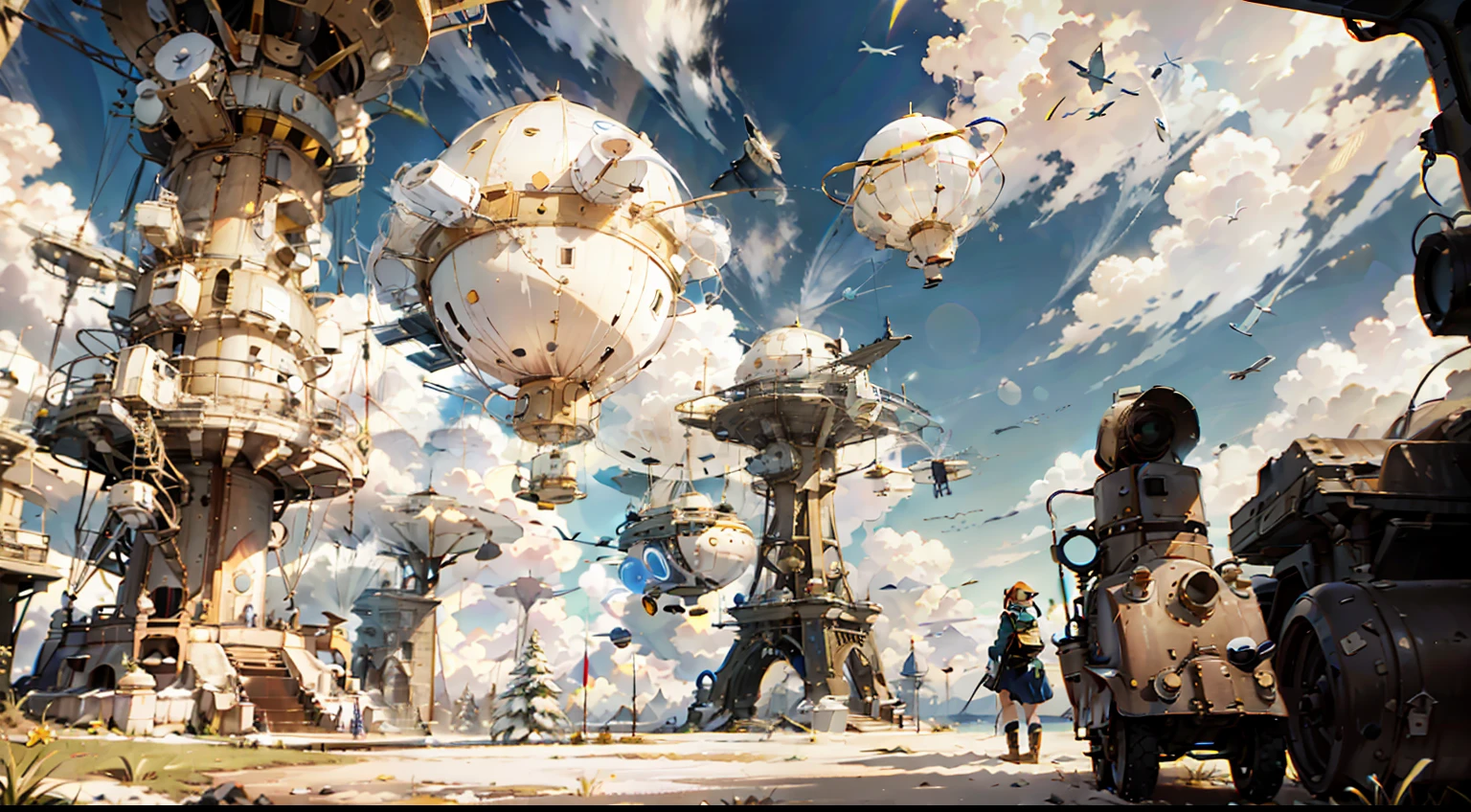 Flying saucers flying in the sky，Shabby white casing
