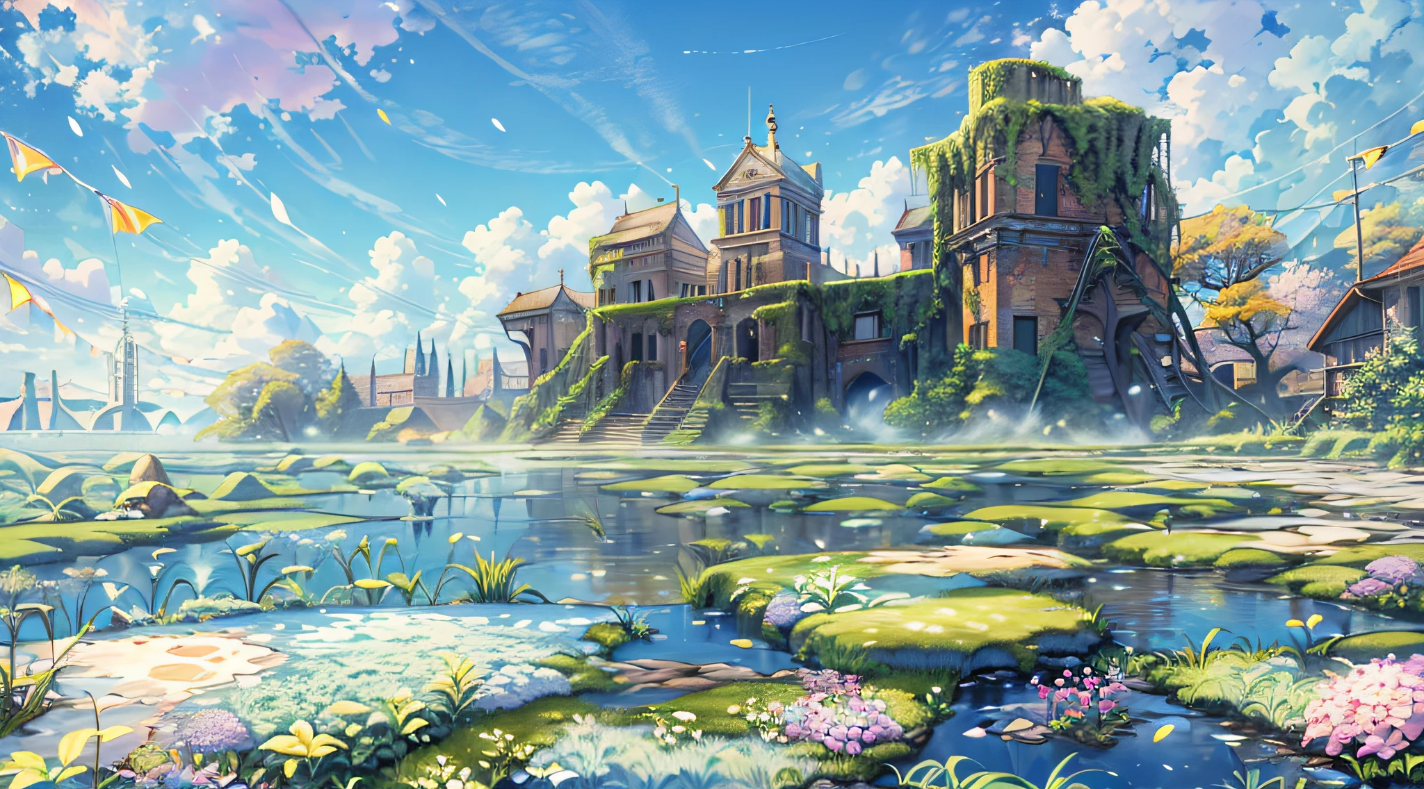(Best quality), (masterpiece:1.3), (photorealistic:1.36), (realistic), ultra-detailed,, detail background, (Beside a pumice isle in Baiae's bay, And saw in sleep old palaces and towers Quivering within the wave's intenser day, All overgrown with azure moss and flowers), If Winter comes, can Spring be far behind? PsyAI, The season is when the snow begins to melt, and the morning mist clearing is fantastic.