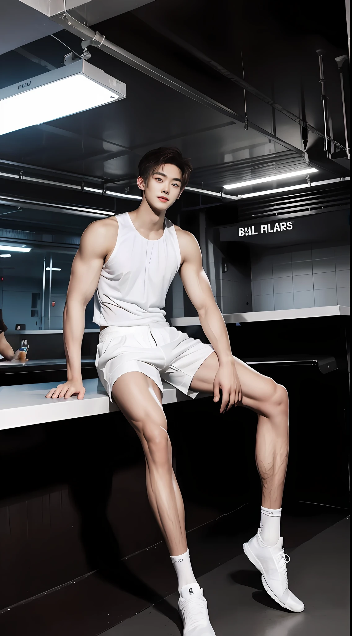 (Cute tall Shota:2),solo person,(full bodyesbian:3),(Stay away from the lens:3),Expose your legs,(revealing the whole body:2),(Frontal heads-up view:1.2),malefocus,(looking at viewert), old,(Tall:3),(Tall guy:2),Super tall,(Height 300 cm:2),Excellent body proportions,muscular physique,(1.The shoulders are 5 times wider:1.2),(Slender straight legs:2.5),Slender feet,small heads,musculous,(Lovely and pretty:2),(The face of an anime man),(Very detailed beautiful face and eyes:2),(Big bright eyes:1.2),Sharp eyeliner,Clear and beautiful face,,exhilarated,(Happy smile:2),short detailed hair,(Correct facial features),(tilts your head:1.5),(Men's white baseball uniform:2),Short boxer panties,(Muscle firming:2),Strong,(Wide shoulders and narrow waist:2.2),Sports men's socks,Detailed muscle texture,Highlights muscle structure,In the subway car,(sitting upright:4),(full length shoot),ultra-realistic realism, (Photorealistic detail), Incredible accuracy, lifelike textures, masterful technique, Jaw-dropping precision, artistic dedication,(anatomy correct),Good lighting,exquisite detailing,Best quality,stunning masterpiece,CG