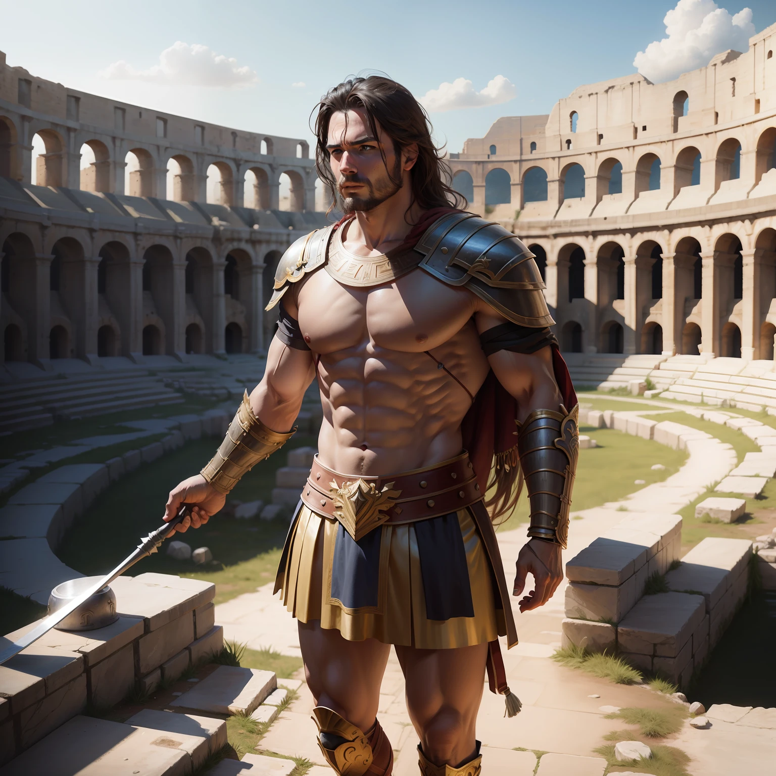 Greek Gladiator victorius in colloseum environnement scene hyper realistic super detailed