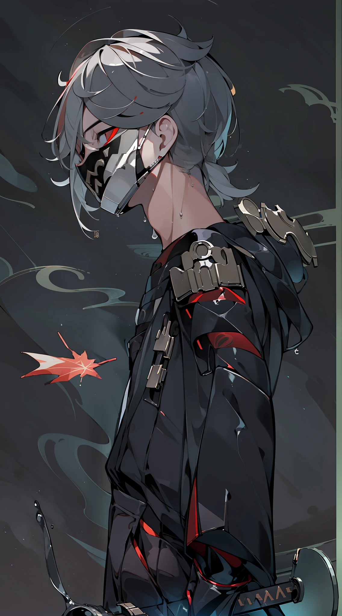Maple leaf background,(Masterpiece, Best quality: 1.2), Solo, Male focus, Essence strong, 1boy, Smile, looking at viewert,Red eyes, Black T-shirt,{An extremely handsome boy}, 8K wallpaper, {{{Masterpiece}}},Exquisite facial features,(((best qualityer))), ((Ultra-detailed)), ((illustration)),Male focus, ((shaded face)),,Looking up,No Pupil,((Empty eyes)),Drooling,with her mouth open,Glowing eyes,(Expressionless),with her mouth open, ((Dark_Persona:1.7)), ((Heroes)), ((Masks:1.7)), clenched_teeth,,((),((Wet)), (),licking foot, Skinny, full body shot shot,malefocus,(((short detailed hair:1.4))),((solo person)),(((tightsuit:1.3))),((Male)),((Mind controlled)), Skinny,(((Mind_control:1.3))),the original god