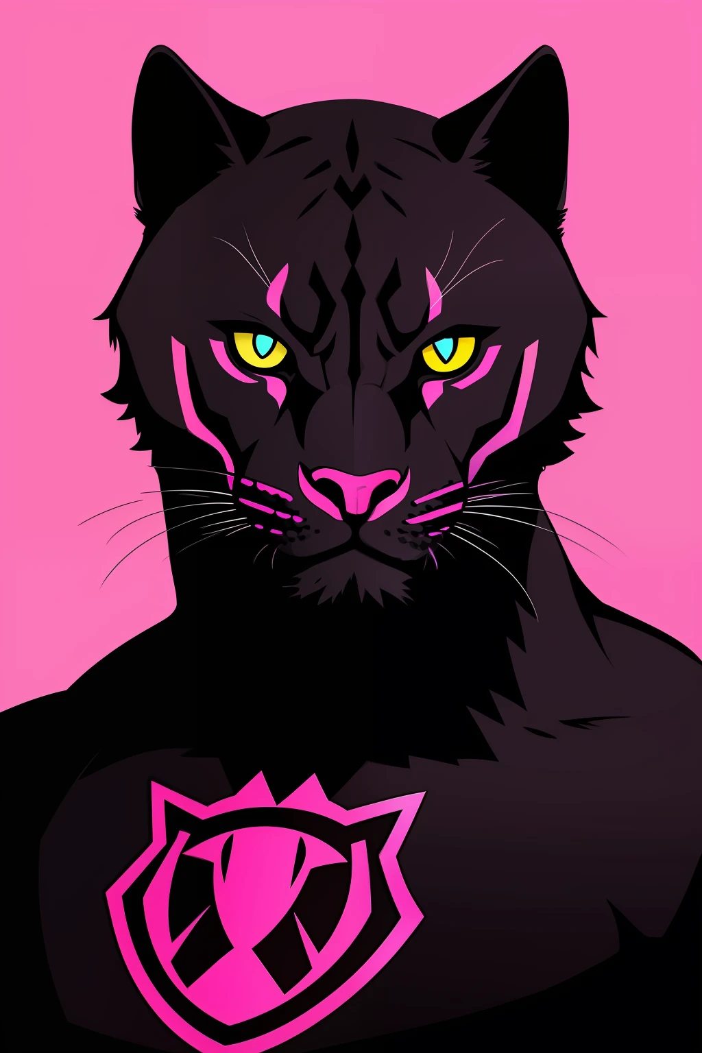 a pink black panther, real animal, digital art, vector style, 2d detailed, high quality, e-sports logo