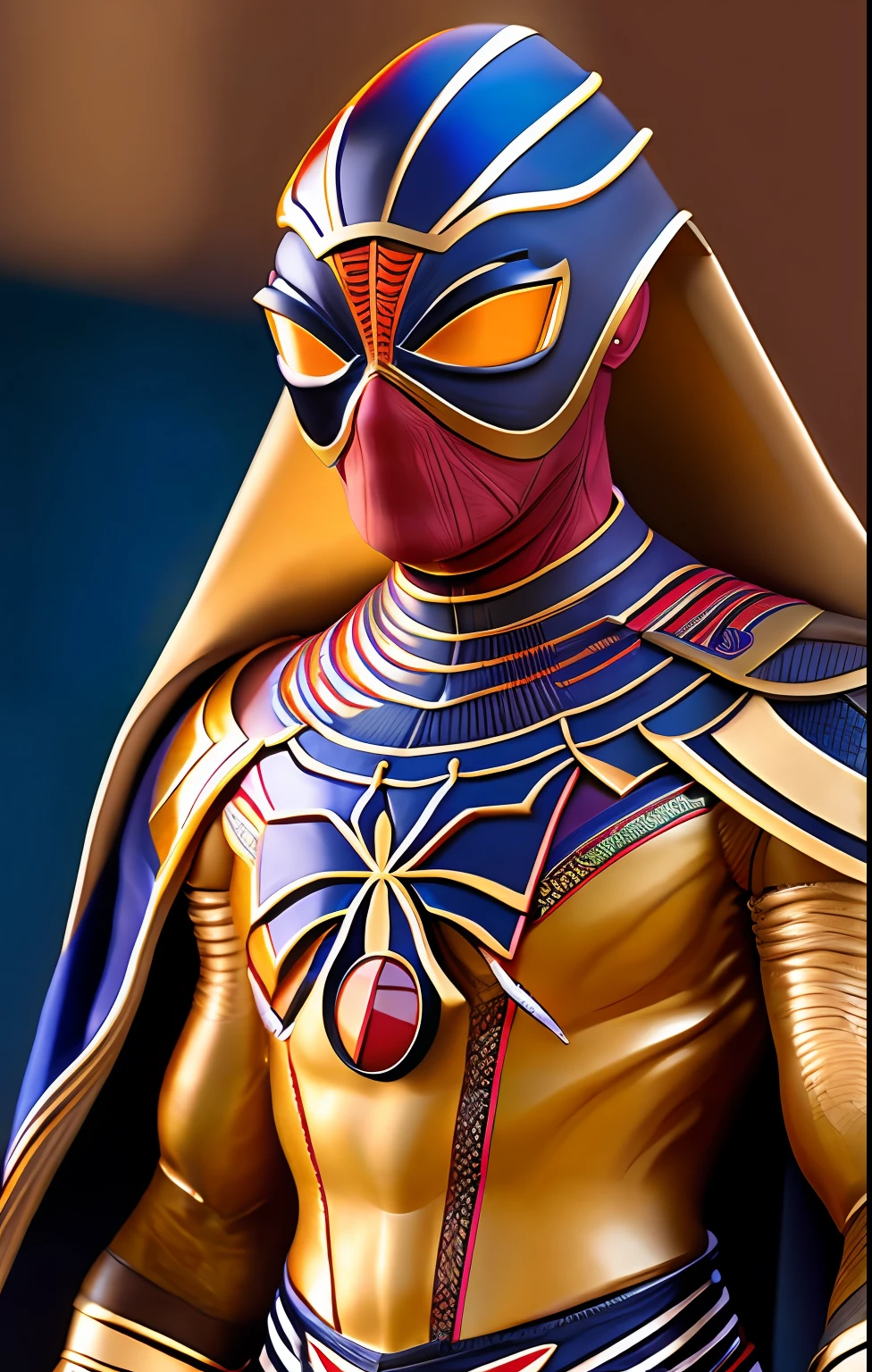 a realistic detail of Spiderman wearing an Egyptian pharaoh goddess costume, royal Egyptian clothing, medium range portrait, highly detailed, sharp focus, masterpiece, commissioned, (professional hands), professional anatomy, color corrected, edited in post, (redshift style, classicnegative:1.2)