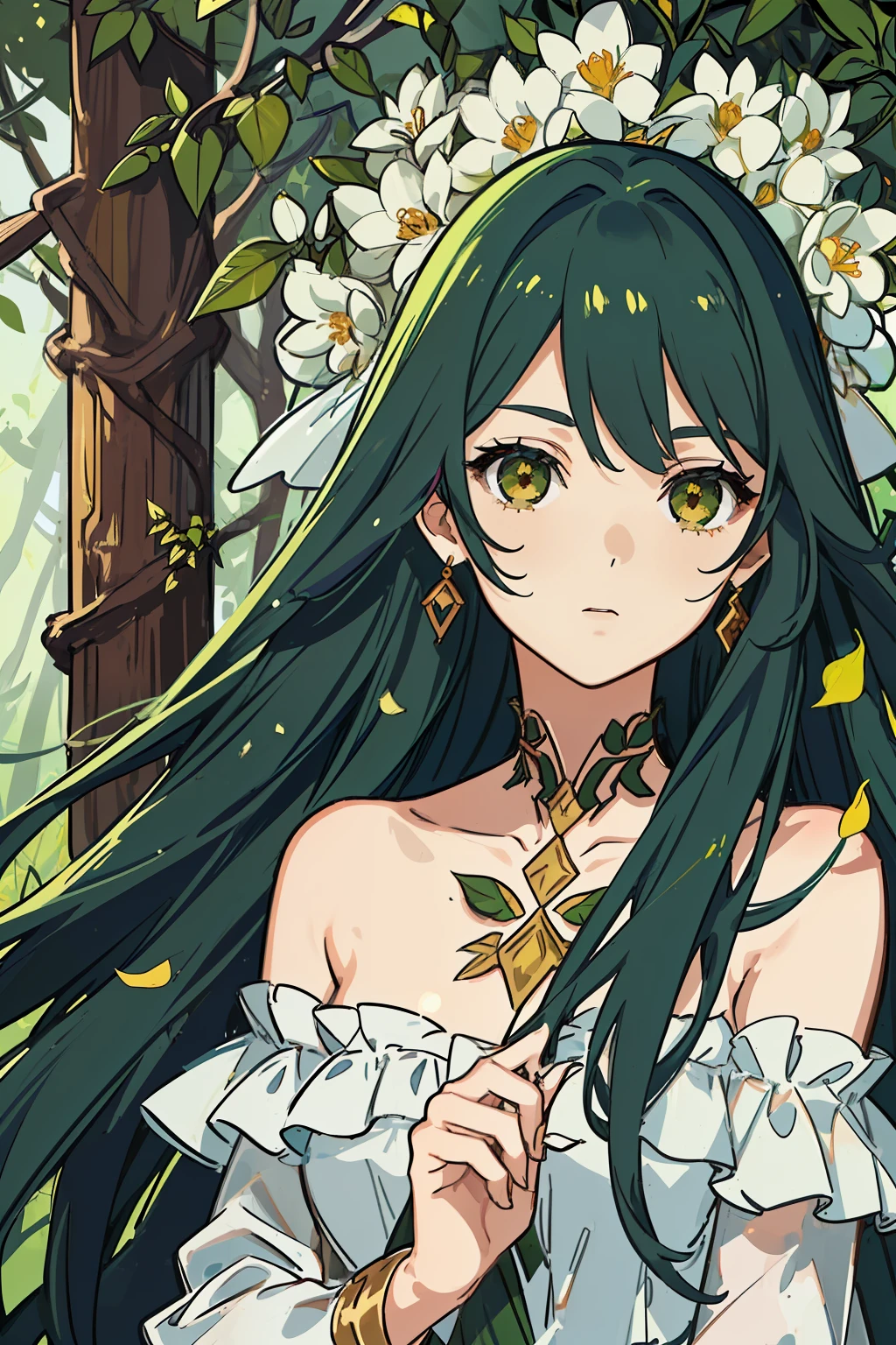 Anime girl with long black hair and green eyes holding a sword - SeaArt AI