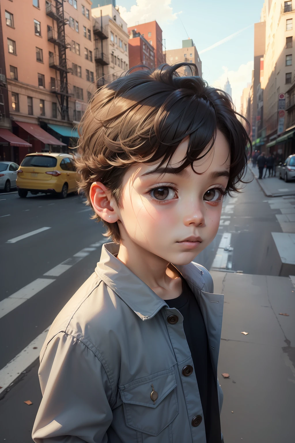 Smooth hair boy , newyork background, age