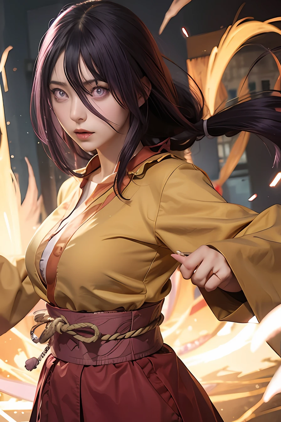 1girl, hyuga hinata, purple hair, white eyes, long hair, purple clothes, big breasts, realistic, ultra detail, indoor background