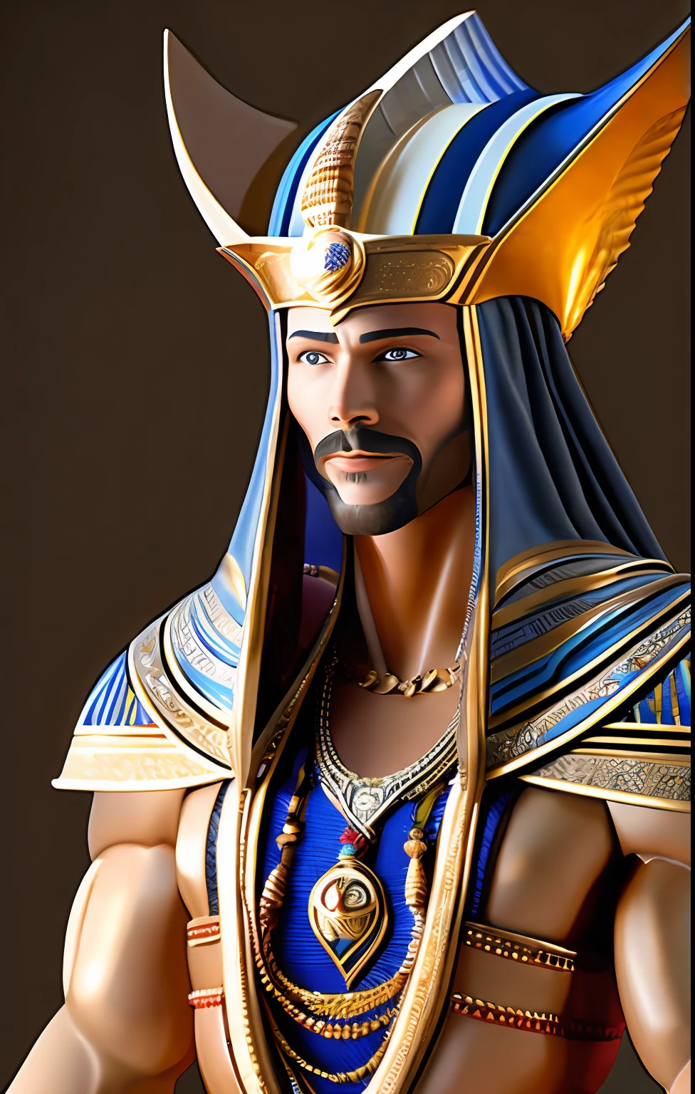 a realistic detail of Thor wearing an Egyptian pharaoh goddess costume, royal Egyptian clothing, medium range portrait, highly detailed, sharp focus, masterpiece, commissioned, (professional hands), professional anatomy, color corrected, edited in post, (redshift style, classicnegative:1.2)