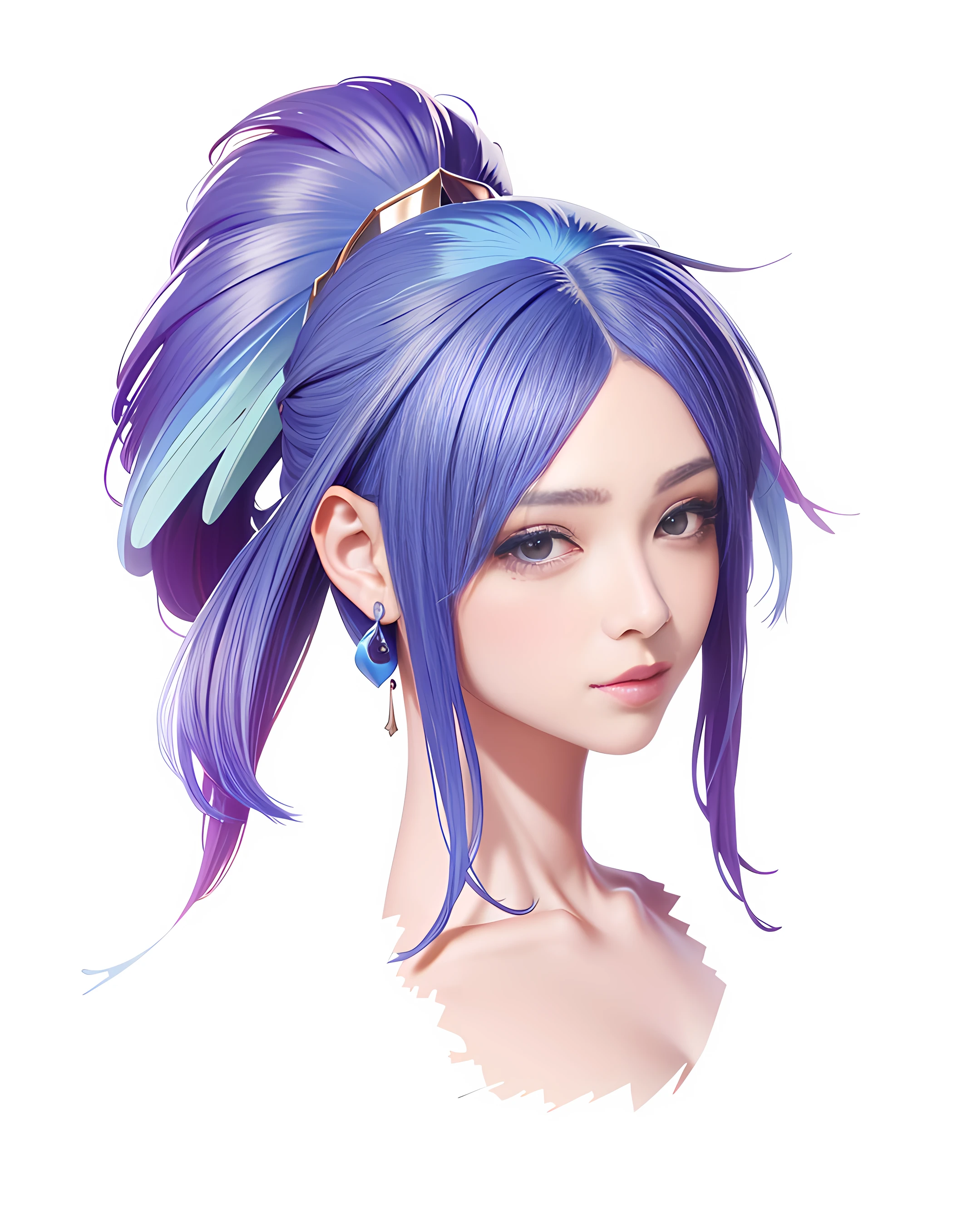 Flat painting style，style of anime，extremely colorful，Gorgeous headdress，Beautiful earrings，Anime girl with blue hair and sun background,