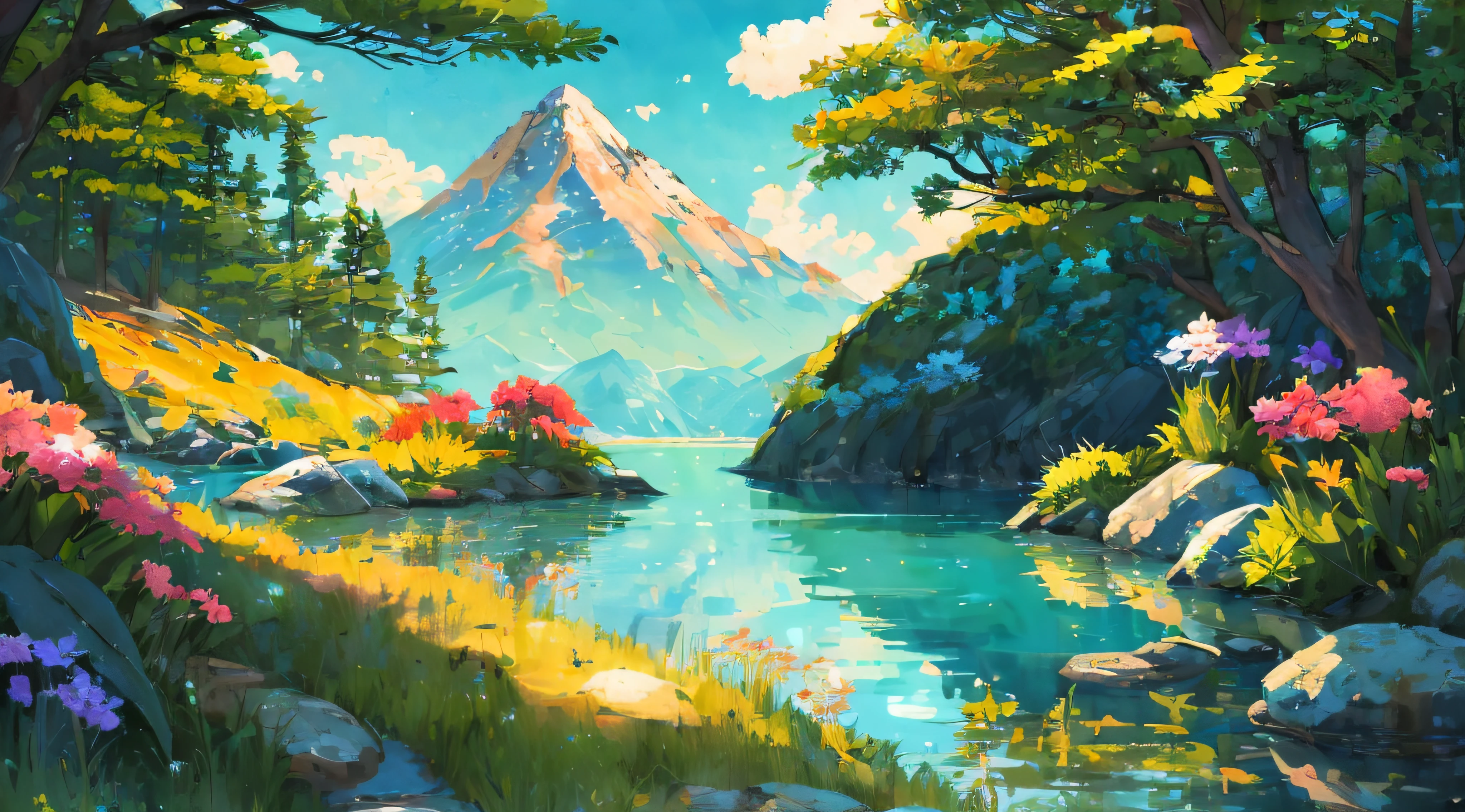 (Best quality),(masterpiece),(ultra detailed),(high detailed),(extremely detailed),Subject: Beautiful Anime Natural Sceneries
Medium: Digital illustration or traditional painting.
Resolution: 4000x3000 pixels.
Color Palette: Vibrant and lush colors inspired by nature.
Mood: Serene, tranquil, and awe-inspiring.
Composition: Balanced compositions with a focus on natural elements.
Lighting: Soft, natural lighting with variations in brightness.
Style: Anime-inspired with a touch of realism and fantasy.
Details: Include elements such as majestic mountains, serene lakes, blooming fields, and lush forests.
Inspiration: Anime landscapes, Studio Ghibli films, real-world natural environments.
Camera Setup: None (since it's a digital illustration).
Additional Notes: Pay attention to the beauty and intricacy of natural landscapes. Create depth and dimension by incorporating layers of foreground, middle ground, and background elements. Use a variety of brush strokes and textures to capture the textures of trees, rocks, water, and other natural elements. Experiment with lighting and shadows to add depth and realism to the scene. Include small details like birds, butterflies, or wildlife to bring the scene to life. Consider adding elements of fantasy or magic, such as floating islands, mythical creatures, or glowing flora. Use a mix of vibrant and harmonious colors to convey the beauty and vibrancy of nature. Emphasize the serenity and tranquility of the scene by incorporating elements like flowing water, gentle breezes, or a soft sunset. Let your creativity and imagination guide you in creating breathtaking anime natural sceneries that transport viewers to a world of beauty and wonder.