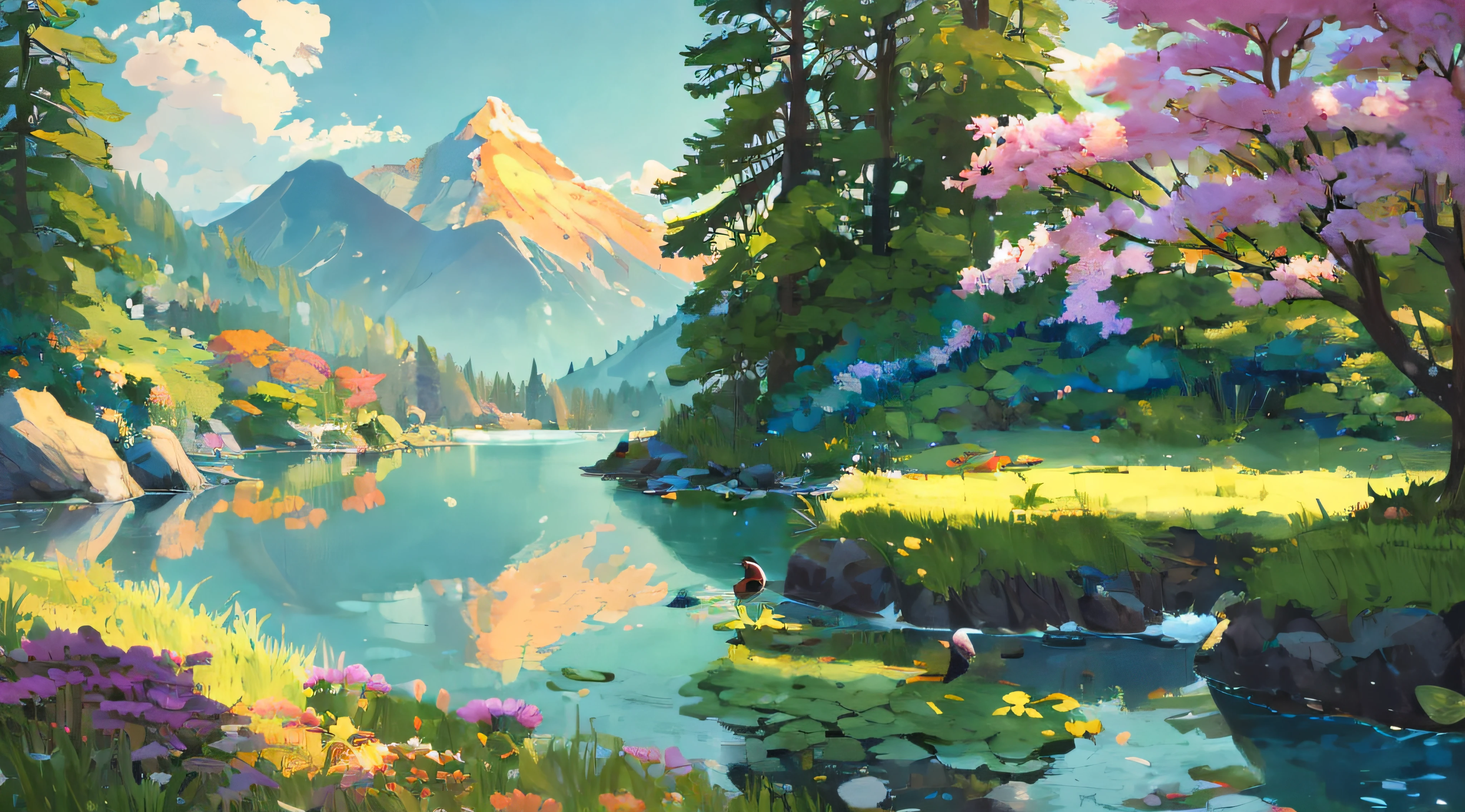 (Best quality),(masterpiece),(ultra detailed),(high detailed),(extremely detailed),Subject: Beautiful Anime Natural Sceneries
Medium: Digital illustration or traditional painting.
Resolution: 4000x3000 pixels.
Color Palette: Vibrant and lush colors inspired by nature.
Mood: Serene, tranquil, and awe-inspiring.
Composition: Balanced compositions with a focus on natural elements.
Lighting: Soft, natural lighting with variations in brightness.
Style: Anime-inspired with a touch of realism and fantasy.
Details: Include elements such as majestic mountains, serene lakes, blooming fields, and lush forests.
Inspiration: Anime landscapes, Studio Ghibli films, real-world natural environments.
Camera Setup: None (since it's a digital illustration).
Additional Notes: Pay attention to the beauty and intricacy of natural landscapes. Create depth and dimension by incorporating layers of foreground, middle ground, and background elements. Use a variety of brush strokes and textures to capture the textures of trees, rocks, water, and other natural elements. Experiment with lighting and shadows to add depth and realism to the scene. Include small details like birds, butterflies, or wildlife to bring the scene to life. Consider adding elements of fantasy or magic, such as floating islands, mythical creatures, or glowing flora. Use a mix of vibrant and harmonious colors to convey the beauty and vibrancy of nature. Emphasize the serenity and tranquility of the scene by incorporating elements like flowing water, gentle breezes, or a soft sunset. Let your creativity and imagination guide you in creating breathtaking anime natural sceneries that transport viewers to a world of beauty and wonder.