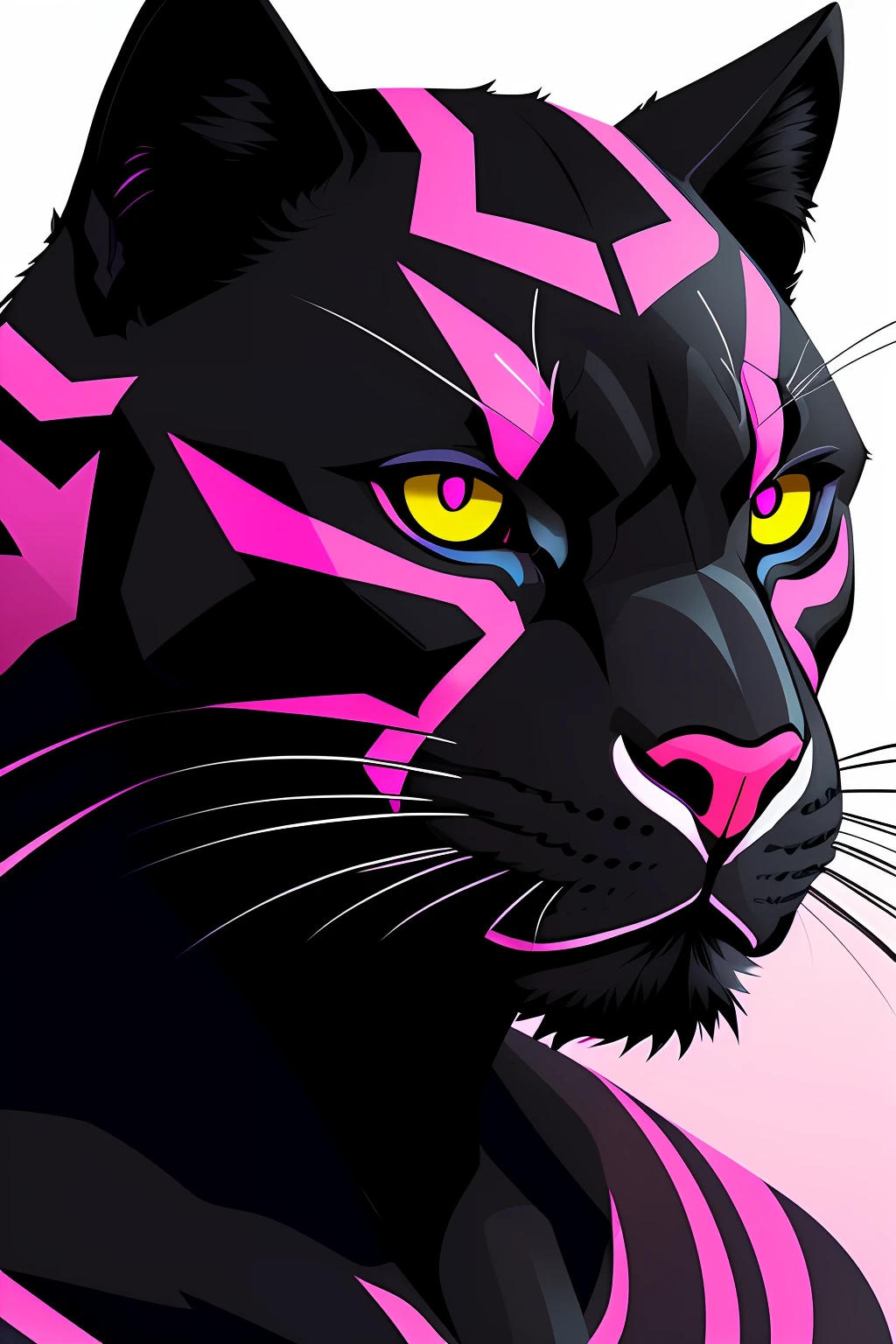 a pink black panther, with pink eyes, full of pink lines on his face, real animal, digital art, vector style, 2d detailed, high quality, e-sports logo