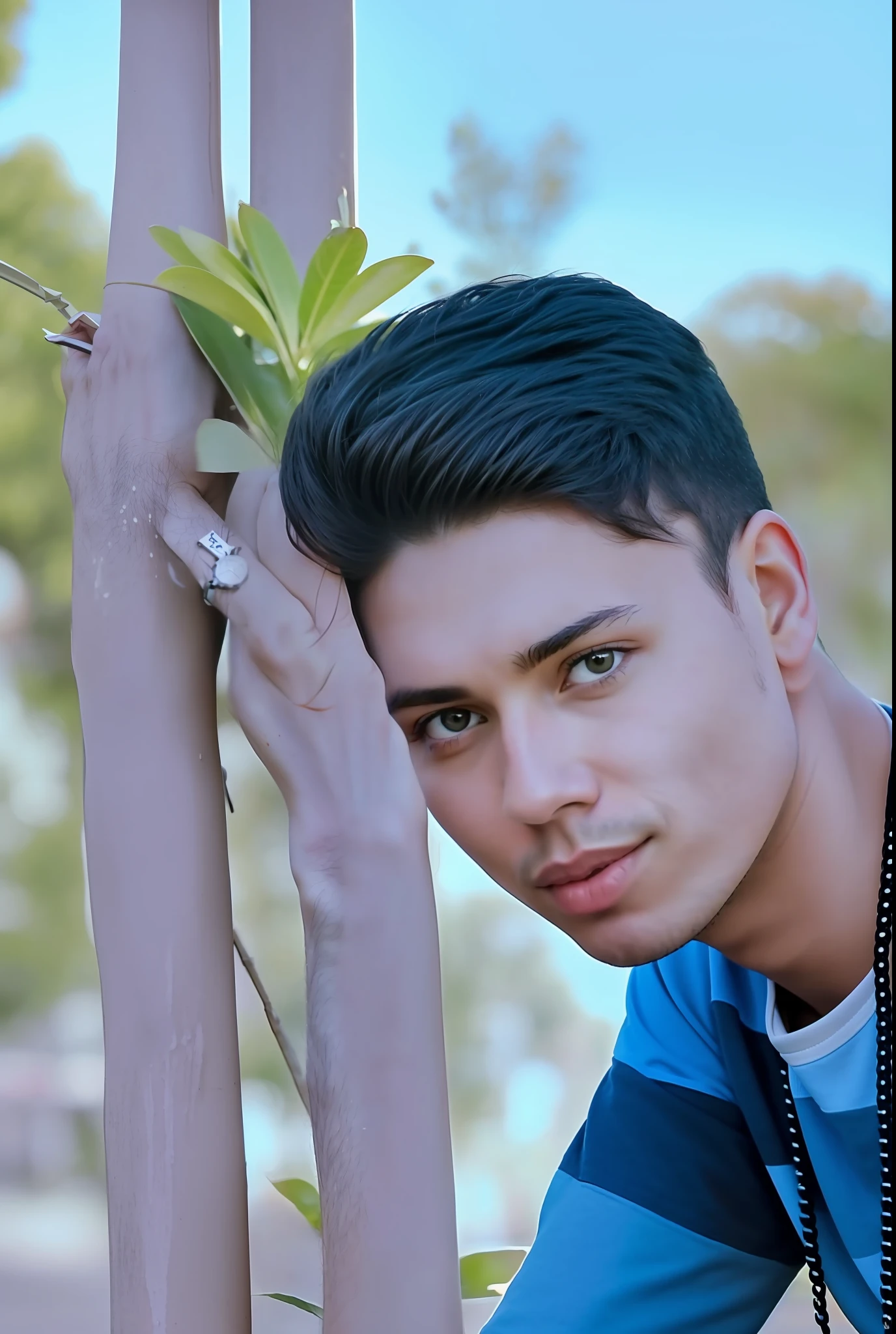 there is a man sitting on a bench with a watch on his wrist, edited in photoshop, casual photography, modeling shoot, attractive pose, casual pose, modeling photography, made with photoshop, stylish pose, very artistic pose, * colour splash *, with lovely look, with a cool pose, male model, mohamed chahin style, cool pose, !!! colored photography, colored photography