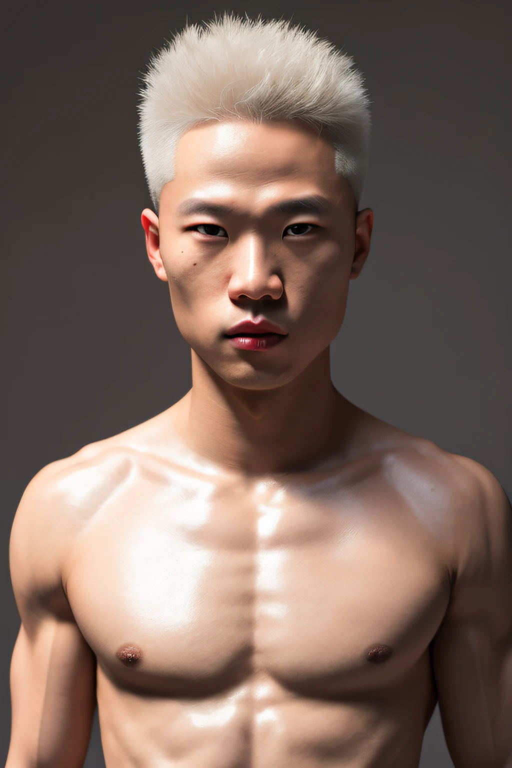 sexy face korean albino Photography, best quality, magnificent background, male focus, white skin, abs, collar, underwear, muscle, sweat, 1boy, squat, chest, pink eyes, white hair, navel, soil, blue eyes, male underwear, bump, thighs, muscles, blush, look at the audience, ager, sexy 8k HD high definition detailed realistic, detailed, skin texture, hyper detailed, realistic skin texture, best quality, ultra high resolution, (photorealistic: 1.4), high resolution , Detailed, Raw Shot, Sharp Re, by Lee Jeffries Nikon Film D850 Film 4 Kodak Portra 400 F1.6 Camera Lens Rich Colors Realistic Texture Realistic Dramatic Lighting Realistic Hyper Realistic Unreal Engine Trending in Cinestill Artstation 800