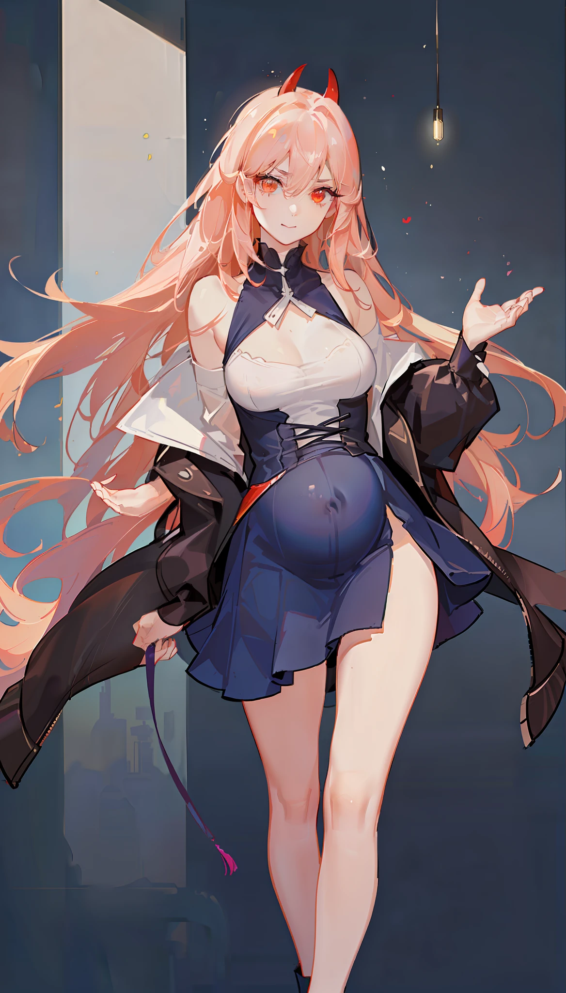 Yellow hair,Scythe in hand,a girl blowing a big bubblegum with both of her hand in her pocket ,red eyes(Detailed depiction),Evil laughter, (big bubblegum:1.4), (Shibuya:1.4), (nightlight:1.4), (Thick stature:1.4), (cabellos largos dorados:1.4), HDR(HighDynamicRange), Ray traching, NVIDIA RTX, Hyper-Resolution, Unreal 5, sub surface scattering, PBR textures, Post-processing, Anisotropic filtering, depth of fields ,Maximum clarity and sharpness, Many-Layer Textures、Albedo e mapas Speculares、Surface Coloring、Accurate simulation of light-material interactions、rendering by octane、twotonelighting、Low ISO、White balance、trichotomy、largeaperture、8K RAW、High-Efficiency Sub-Pixel、sub-pixel convolution、(Luminous Particle:1.4)、{{tmasterpiece、best qualtiy、Extremely detailed CG、Unity 8k壁紙、3D、cinmatic lighting、lens flare glow}},pregnant belly,Pregnant belly