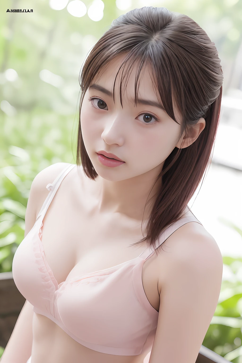 (8K)、(top-quality)、(A hyper-realistic)、(Photorealsitic:1.37)、ultra-detailliert、 1 人、(Japan girls)、(White button shirt)、looking looking at viewer、The upper part of the body、A dark-haired、Loose clothes、((Thin natural pink areola、 Areola of natural size,:1.37))、((Light Natural Pink Nipples:1.4 ))、(well-shaped lips)、Balanced and shiny mouthfeel、(pubick hair)、(Deep eyes in the moat)