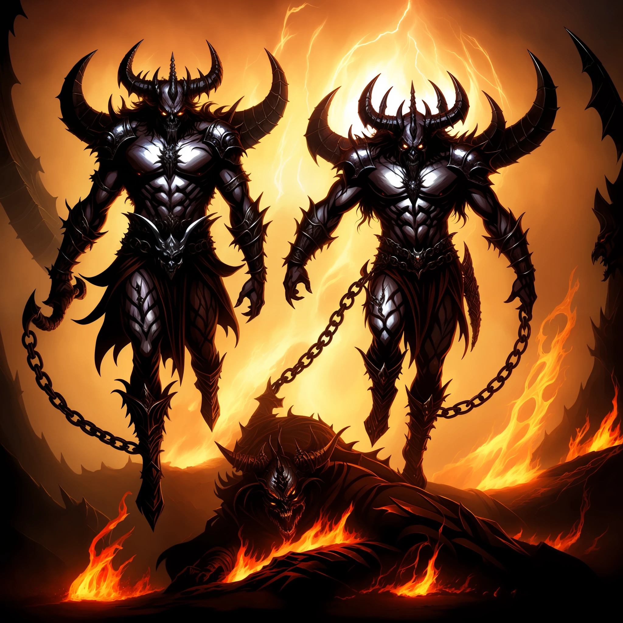 lord from hell, 4k fantasy art, god of death, demon warrior, demon king, chained, restricted by chains