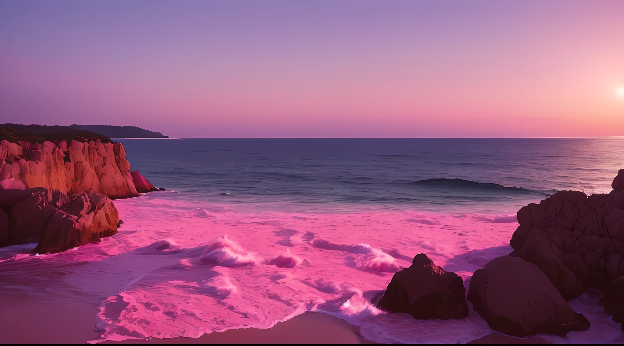 Pink moon, pink sky, soft pink clouds, pink ocean waves sparkling, sparkling, pink roses on pink ocean, fantasy, diamond, crown, universe, soft lights,