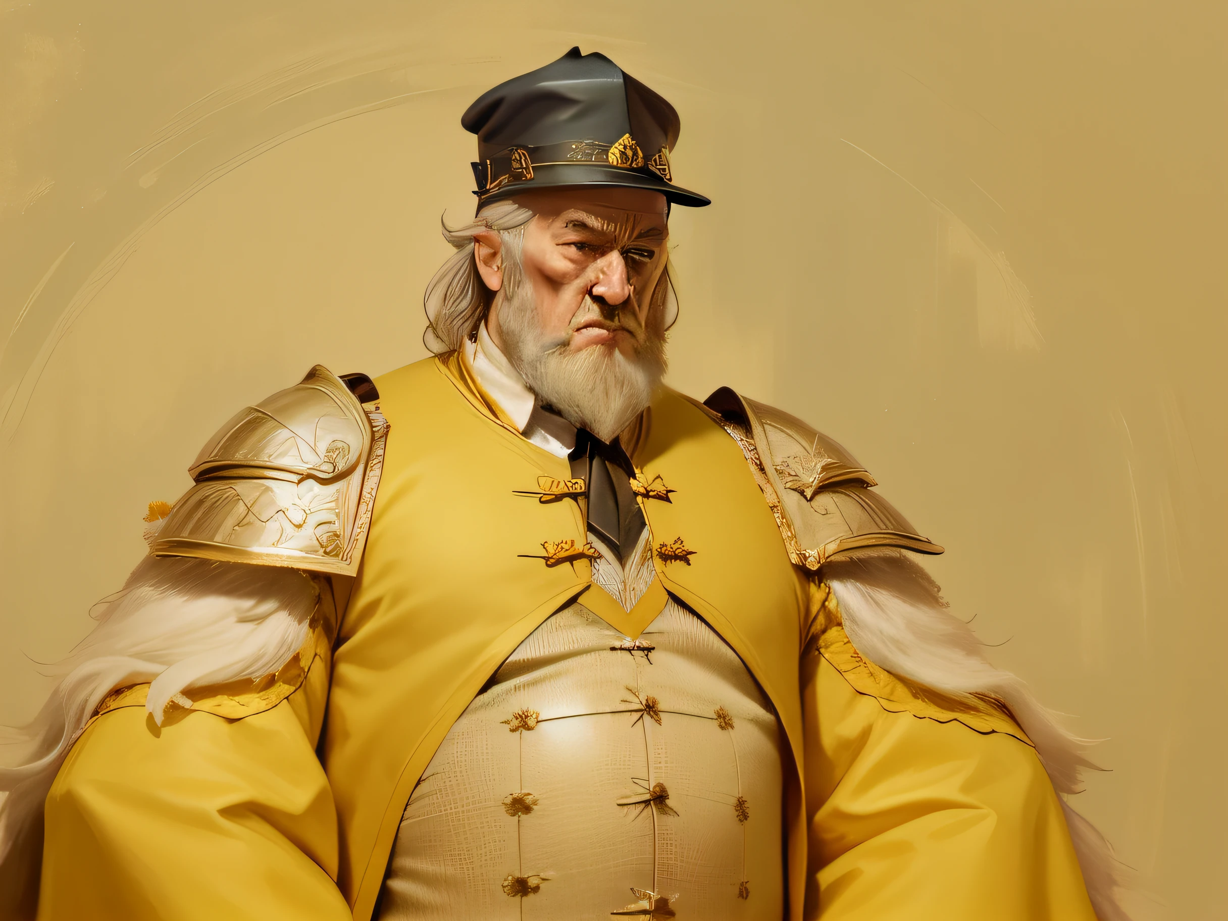 Man，dumbledore，A old man，Big chest，wearing an outfit,He wears Chinese dragon armor，Wears a crocodile head hat