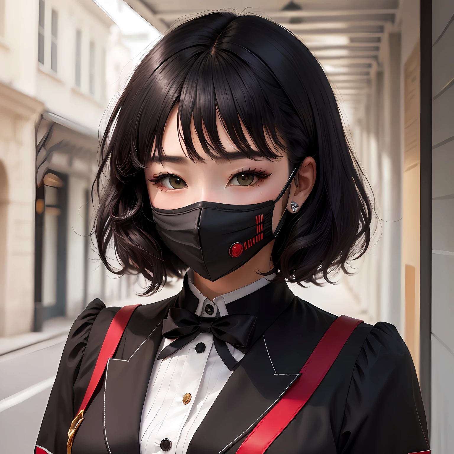 Mask Black Hair Bob Uniform