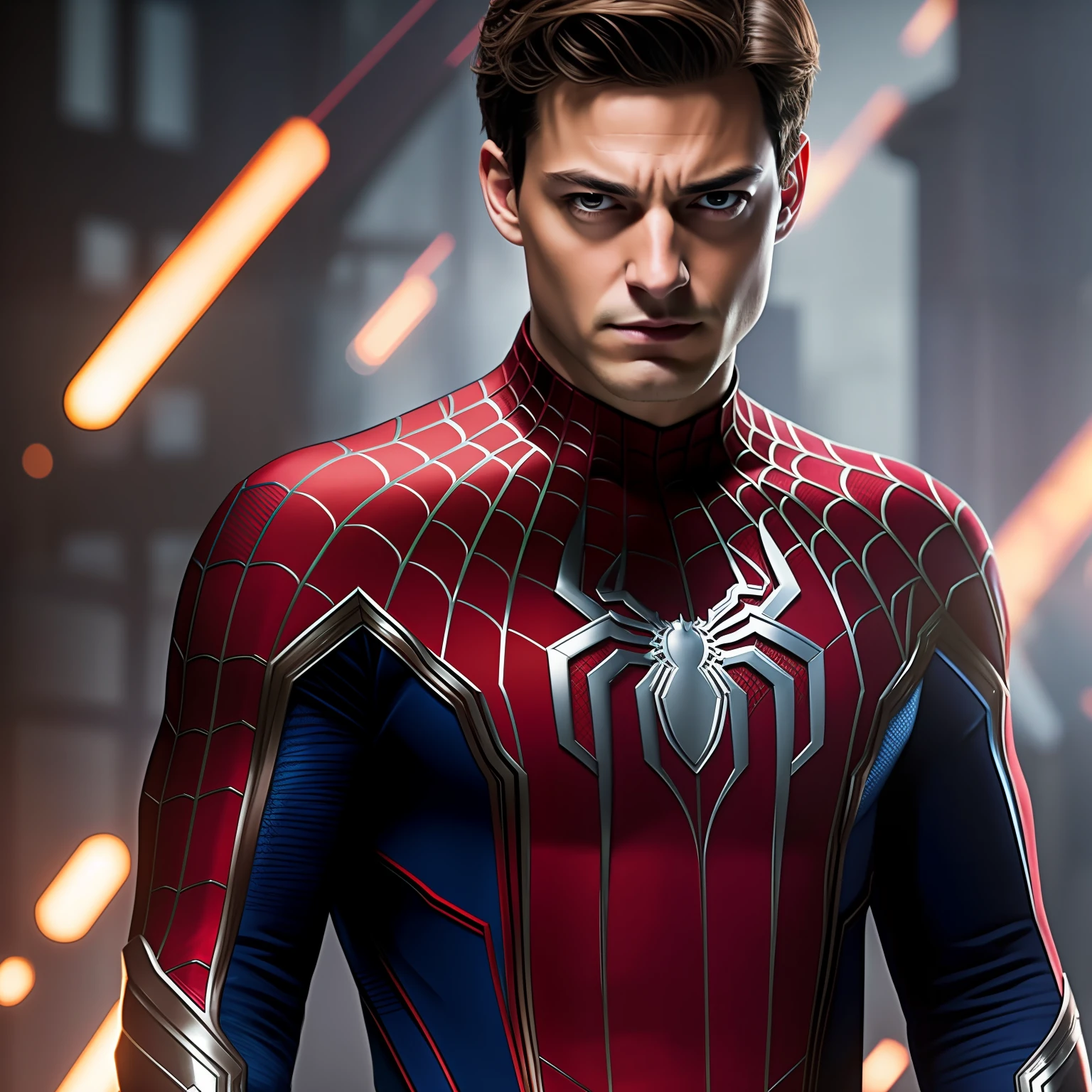 Peter Parker、spider-man、Tobey Maguire、Detailed suit、Arc Reactor、nanotechnology、Near future、masterpiece、top-quality、cloaks