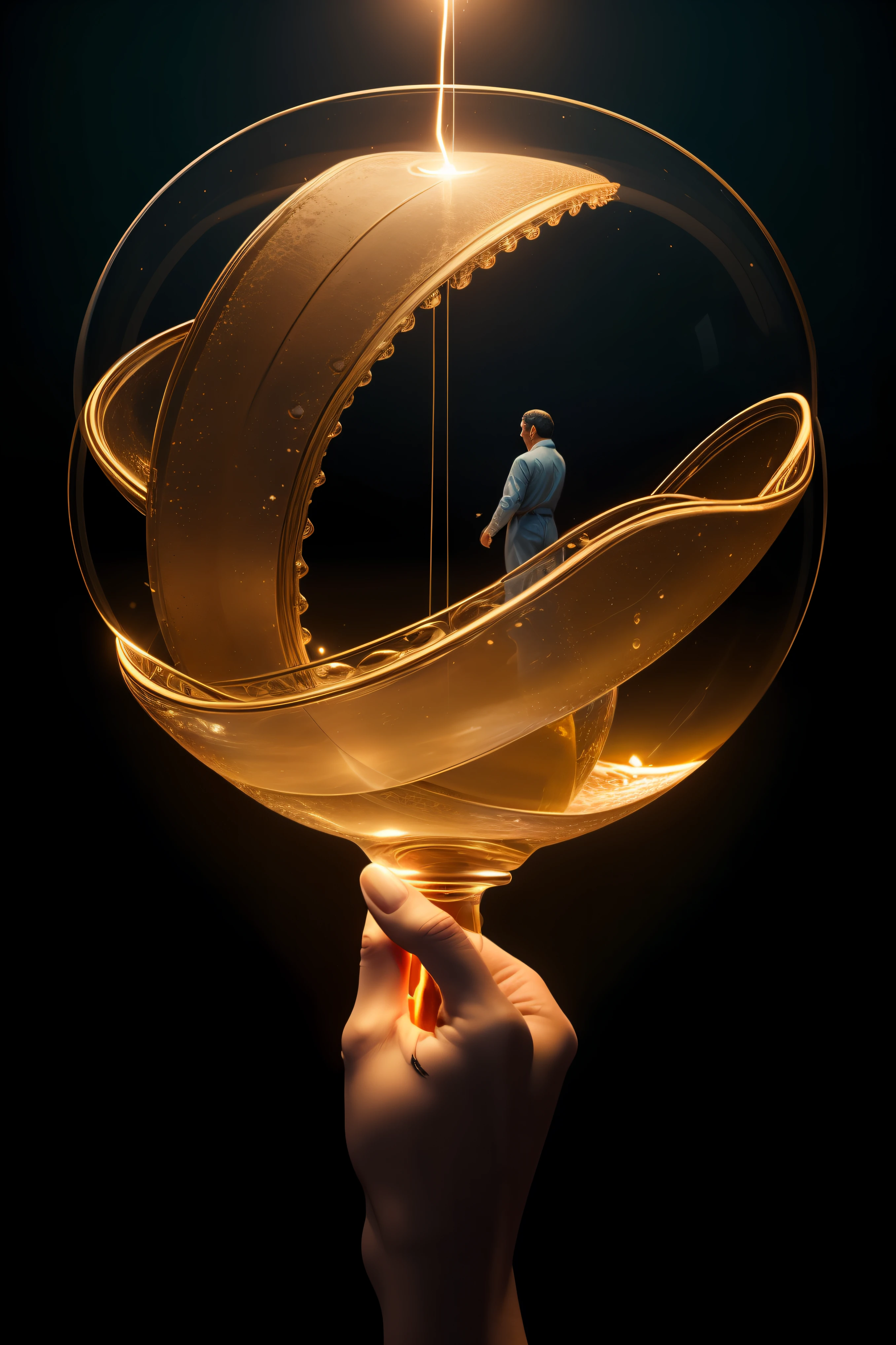 (Our lives are the rivers, que van a dar a la mar, que es el morir), dream, personajes reflexivos, Pintura digital ultra realista , Arte de Alberto Severo, salpicaduras y gotas, brillos tornasolados, efectos 3D, Ultra HD, obra de arte, Mano con cinco dedos, Anatomically correct ,cinematic lighting
