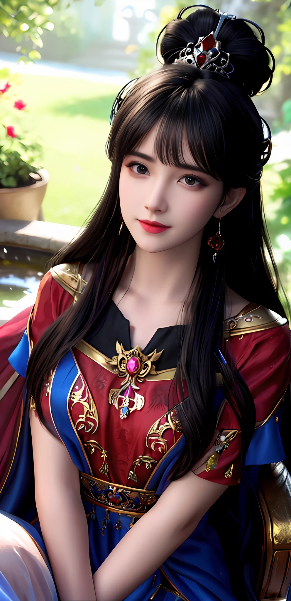 (realisticity: 1.2), best quality, 8K UHD, masterpiece, highres,cg,
1 super detailed girl, super detailed queen
, sitting on a super detailed royal throne, lud, xurious royal palace background, beautiful and detailed, super detailed long hair, wearing a beautiful and luxurious crown with diamonds and super detailed,
super detailed dress,
solo, jewelry, super detailed red and blue dress, pretty face, beautiful, and super detailed,
, earrings, super detailed hairdo, splashing, the upper body is very super detailed, super detailed hair bun, super detailed black hair,
lighting,candid,Photograph,high resolution,4k,8k,Bokeh,