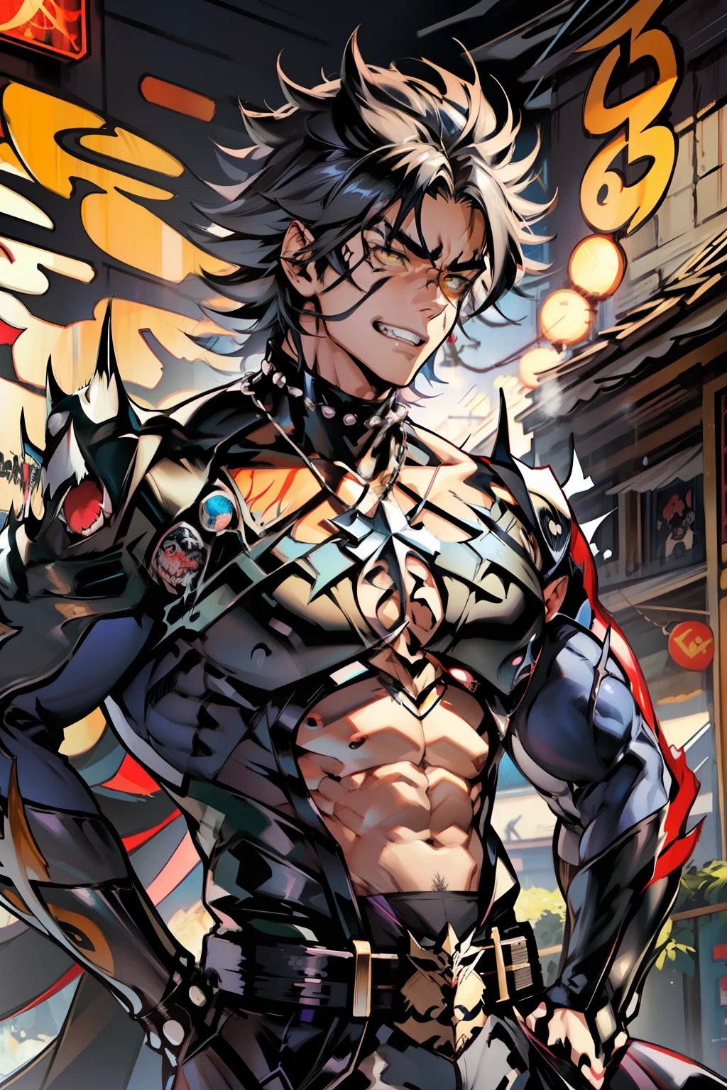 《the original god》Arataki Kazuto  , male people， chest muscle， Sexy , Venom symbiote for your body, Black mucus of the body , into venom, venomize，Black bodysuit，Abs，（Adult male）（（Venom possession，venom symbiote）），((Masterpiece)), ((Best quality)), Ultra detailed,((illustration)), Dynamic Angle, Detailed light, (Delicate eyes), Floating, 1boy, Male focus, Head, Clothing, Yellow eyes, necklace, tattoo, (Forehead:0.8), (ahoge:0.8), jewelry, whaite hair,apathy，Ray， chest muscle， Sexy , Venom symbiote for your body, Black mucus of the body , （into venom）, Venom，frontage，Bust photo，White tight-fitting top，spiderman outfit，style of anime4 K， 4K anime wallpaper， Badass anime 8 K， 4 k comic wallpaper， young anime man， Anime boys， Anime wallpapers 4 k， Anime wallpaper 4K， High quality anime art style， Anime moe art style， Anime art wallpaper 8 K， Anime art wallpaper 4 K， RGB lighting，