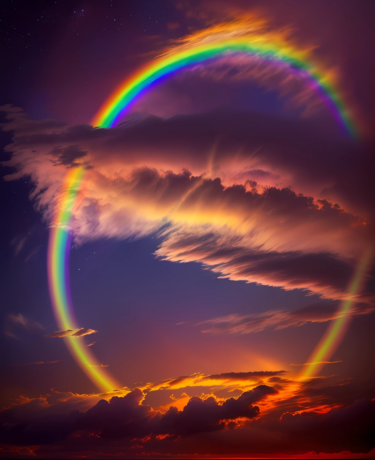 a closeup of a rainbow in the sky with a rainbow in the middle, rainbow in the sky, rainbow clouds, ethereal rainbows, bright rainbow nimbus, prismatic halo, um halo brilhante, rainbow reflection, ring in the sky, ethereal rainbow nimbus, Ainda de Rainbow Ophanim, rainbow colored clouds, psychedelic sky, Arco da lua, rainbow gradient reflection