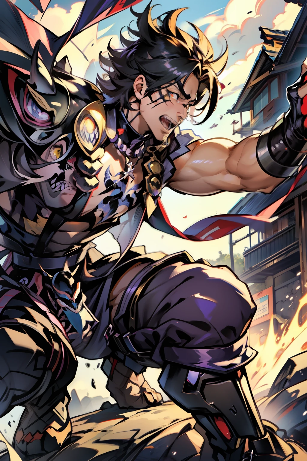 《the original god》Arataki Kazuto , male people，，((Masterpiece)), ((Best quality)), Ultra detailed,((illustration)), Dynamic Angle, Detailed light, (Delicate eyes), Floating, 1boy, Male focus, Head, Clothing, Yellow eyes, necklace, tattoo, (Forehead:0.8), (ahoge:0.8), jewelry, apathy，Ray， chest muscle， Sexy , Venom symbiote for your body, Black mucus of the body , （into venom）, Venom，frontage，style of anime4 K， 4K anime wallpaper， Badass anime 8 K， 4 k comic wallpaper， young anime man， Anime boys， Anime wallpapers 4 k， Anime wallpaper 4K， High quality anime art style， Anime moe art style， Anime art wallpaper 8 K， Anime art wallpaper 4 K， RGB lighting