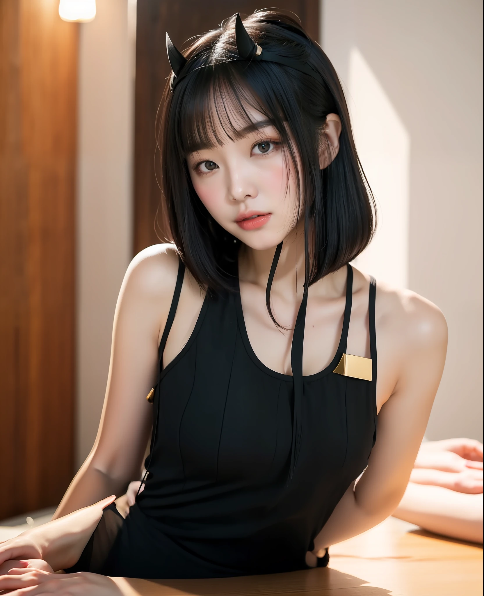 Close up portrait of woman with short black hairstyle, With short hair, Beautiful young Korean woman, Gorgeous young Korean woman, beautiful Korean women, Korean Girl, Young adorable Korean face, Korean Woman, black hime-cut hair, Portrait of female Korean idol, Beautiful Asian Girl, with a bob cut, Beautiful Asian Woman, young cute wan asian face, korean face features