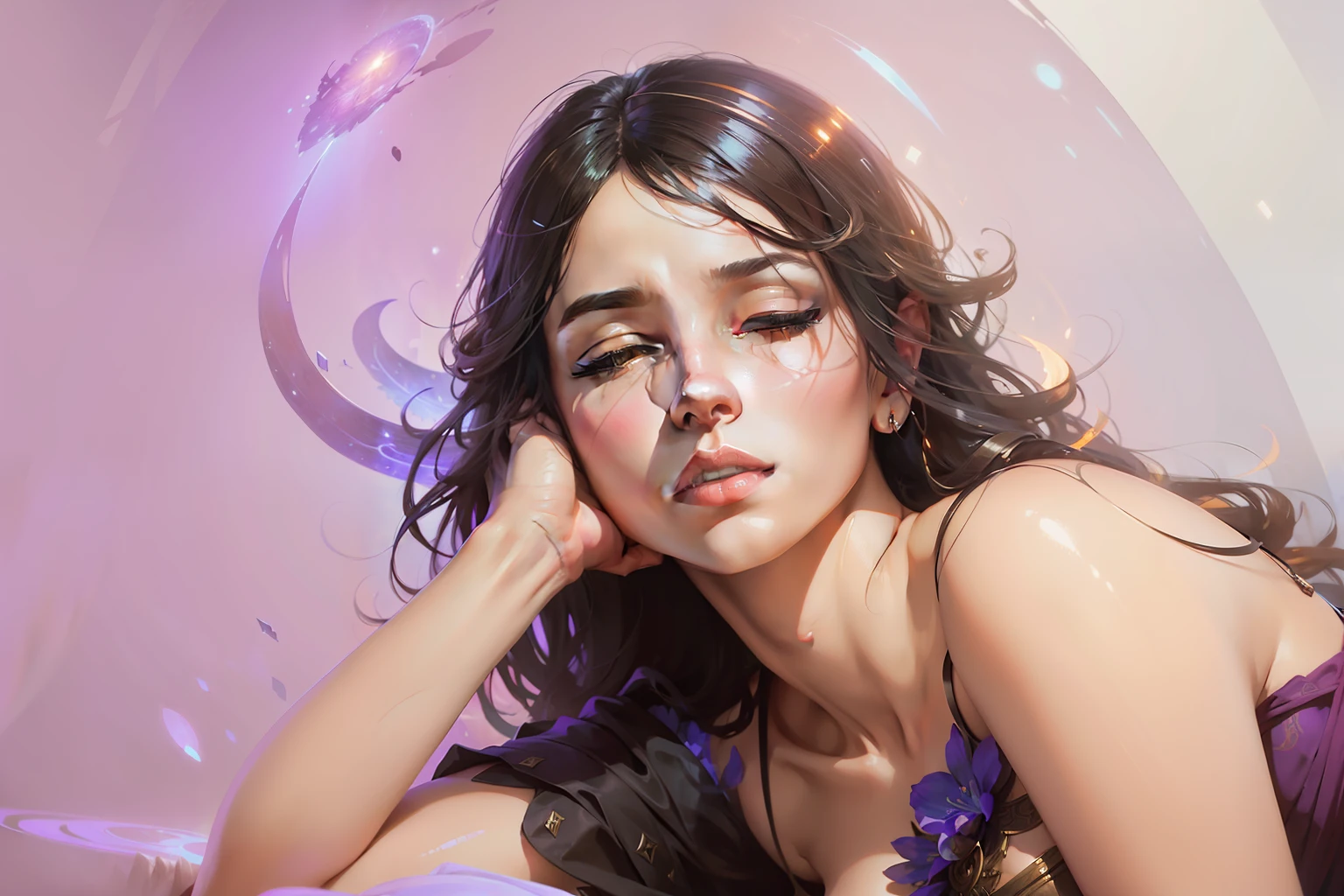 a beautiful latin woman, full body, looking at viewer, symmetric, eyes closed, slight smile, spirtual awakening, intricate details,
cosmic, ethereal, mystical, complicated environment, brush stokes, illuminating lights,
Greg Rutkowski, RHADS, Beeple, Makoto Shinkai, Lois van Baarle, Ilya Kuvshinov, Rossdraws, Tom Bagshaw, Alfonse Mucha,
masterpiece, ultra high res, high quality,